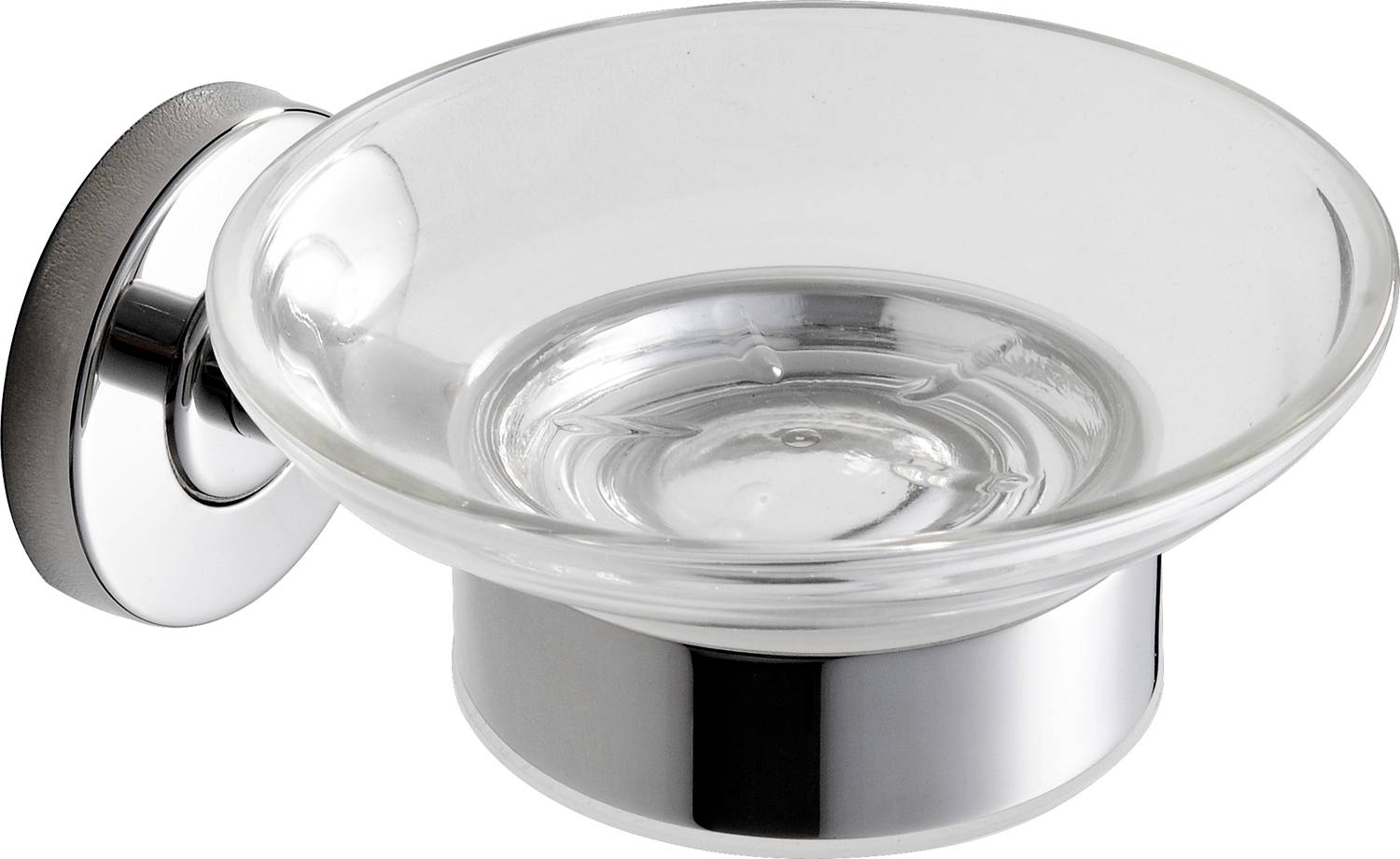 Eine klare Glasschüssel, die auf einer reflektierenden Oberfläche ruht und mit Wasser gefüllt ist, die ein minimalistisches und modernes Design zeigt.