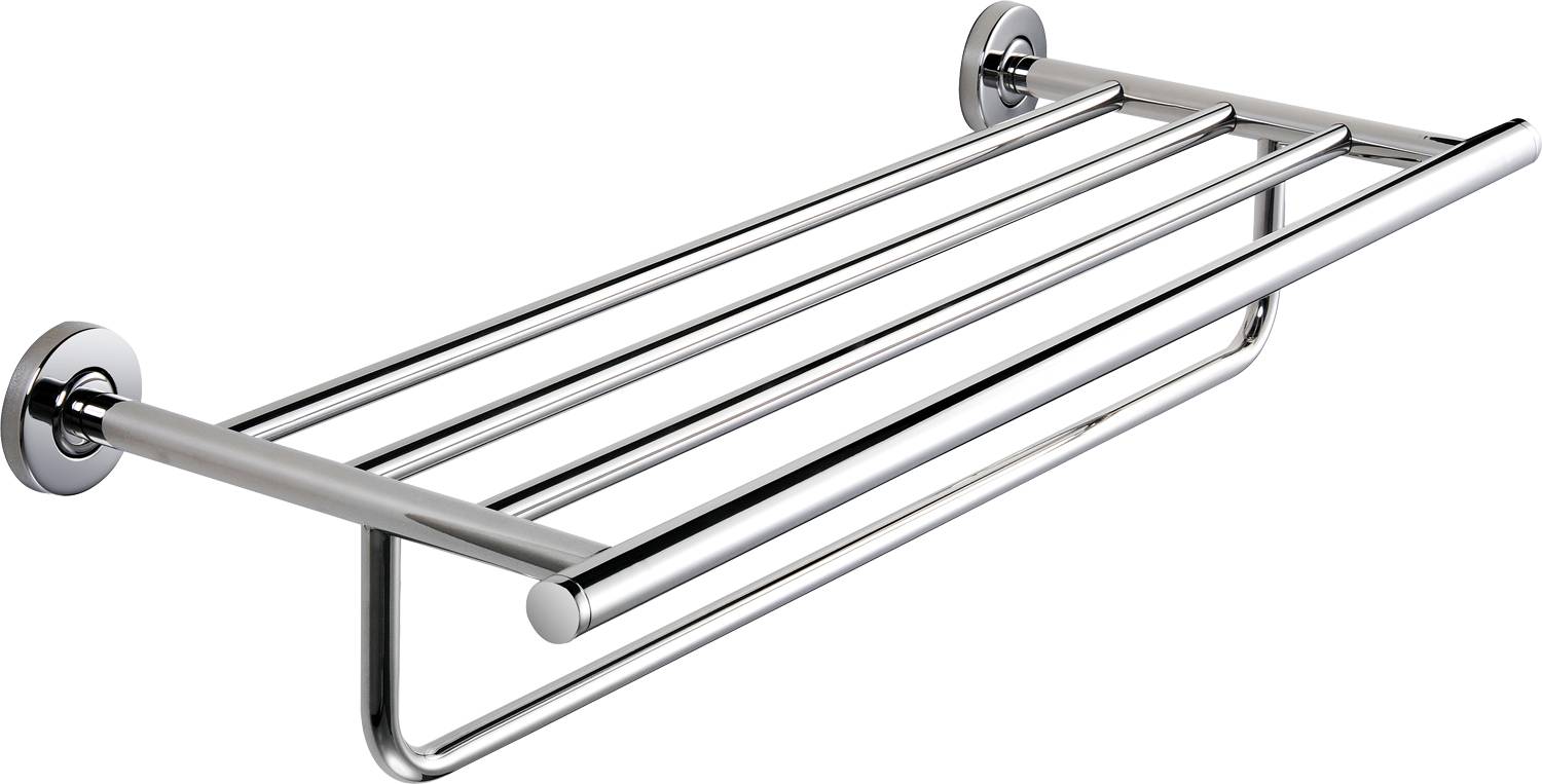 Eine Chrom-Handtuchstange mit mehreren Stangen, an einer schwarzen Wand befestigt.