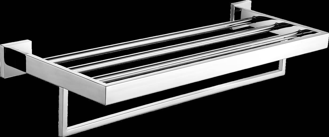 Wandmontiertes Handtuchgestell aus Chrom mit mehreren parallelen Stangen und rechteckigem Rahmen, abgebildet auf schwarzem Hintergrund.