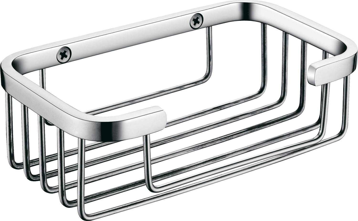 Metall-Duschablage zur Wandmontage mit elegantem, modernem Design und horizontalen Stangen, die Duschutensilien sicher und zuverlässig halten.