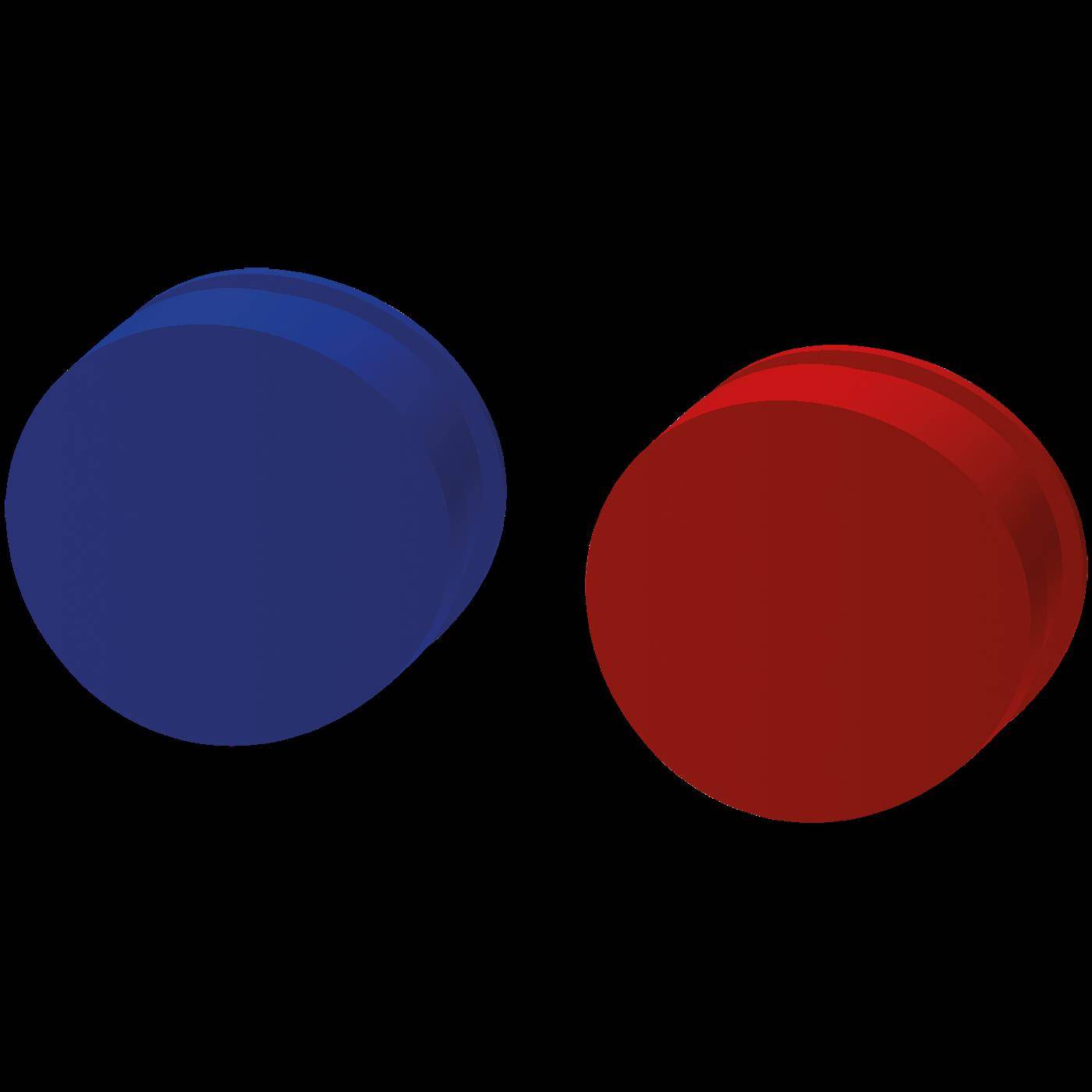 Zwei sich überlappende Kreise, einer blau und einer rot, auf schwarzem Hintergrund.