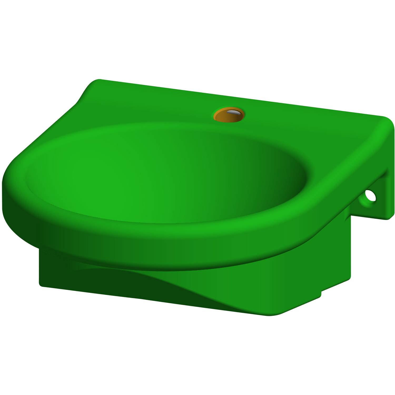 Ein grünes Wandwaschbecken mit einer geschwungenen Schale und einem einzelnen Abflussoch, vor einem schwarzen Hintergrund.