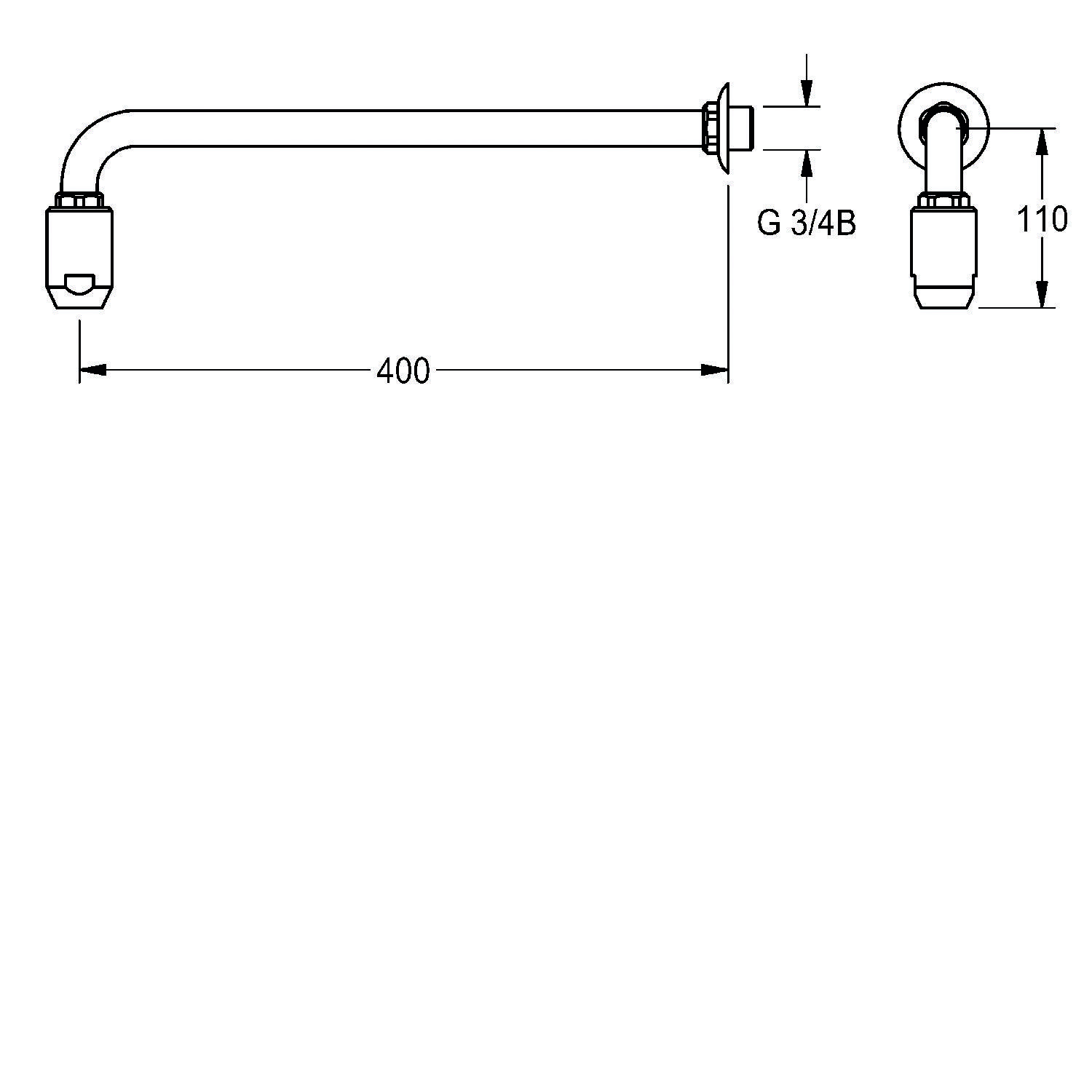 Diagramm einer Sanitärarmatur mit Abmessungen: Länge 400, Breite 110. Anschluss bezeichnet als G 3/4B.