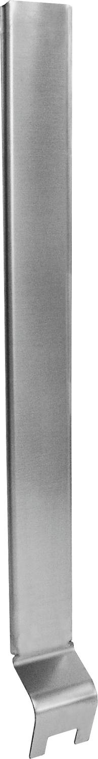 Eine Nahaufnahme einer vertikalen Metalloberfläche mit glatter, matter Textur. Das Metall erscheint gleichmäßig in Grautönen eingefärbt.