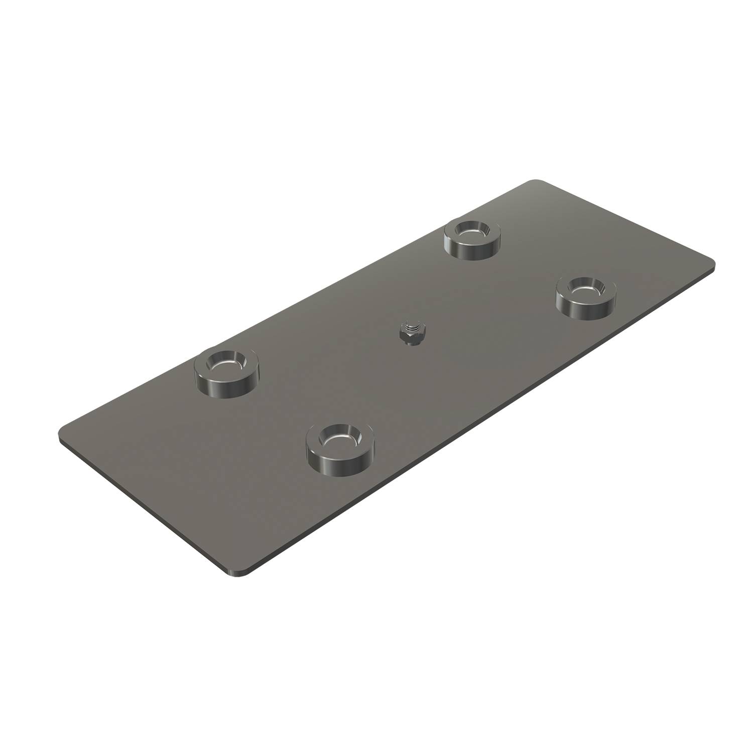 Eine rechteckige Metallplatte mit fünf gleichmäßig verteilten Befestigungslöchern, die für sichere Befestigungen auf verschiedenen Oberflächen konzipiert ist.