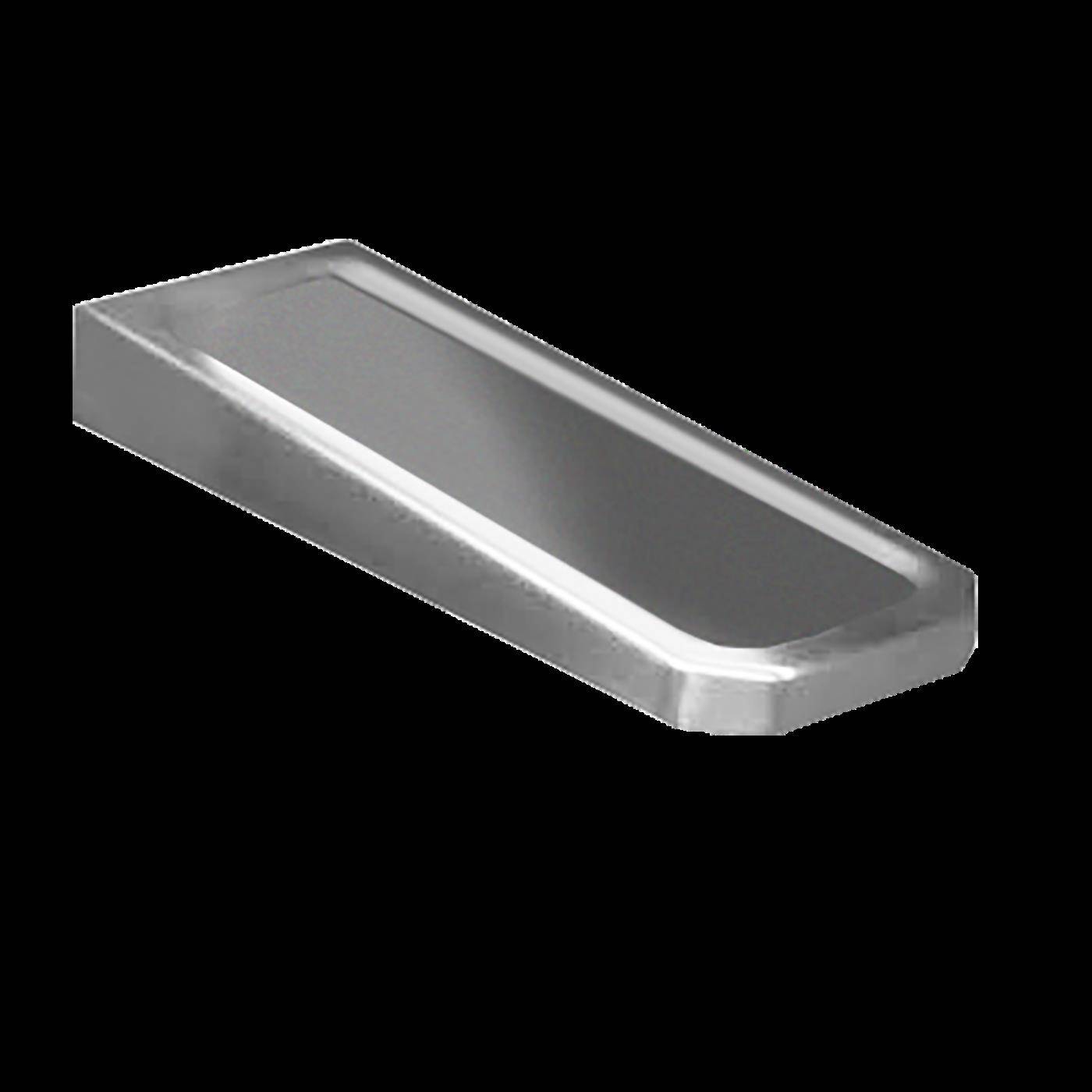 Silbernes rechteckiges Metallblech oder Schale mit erhöhten Rändern, dargestellt isoliert auf schwarzem Hintergrund.