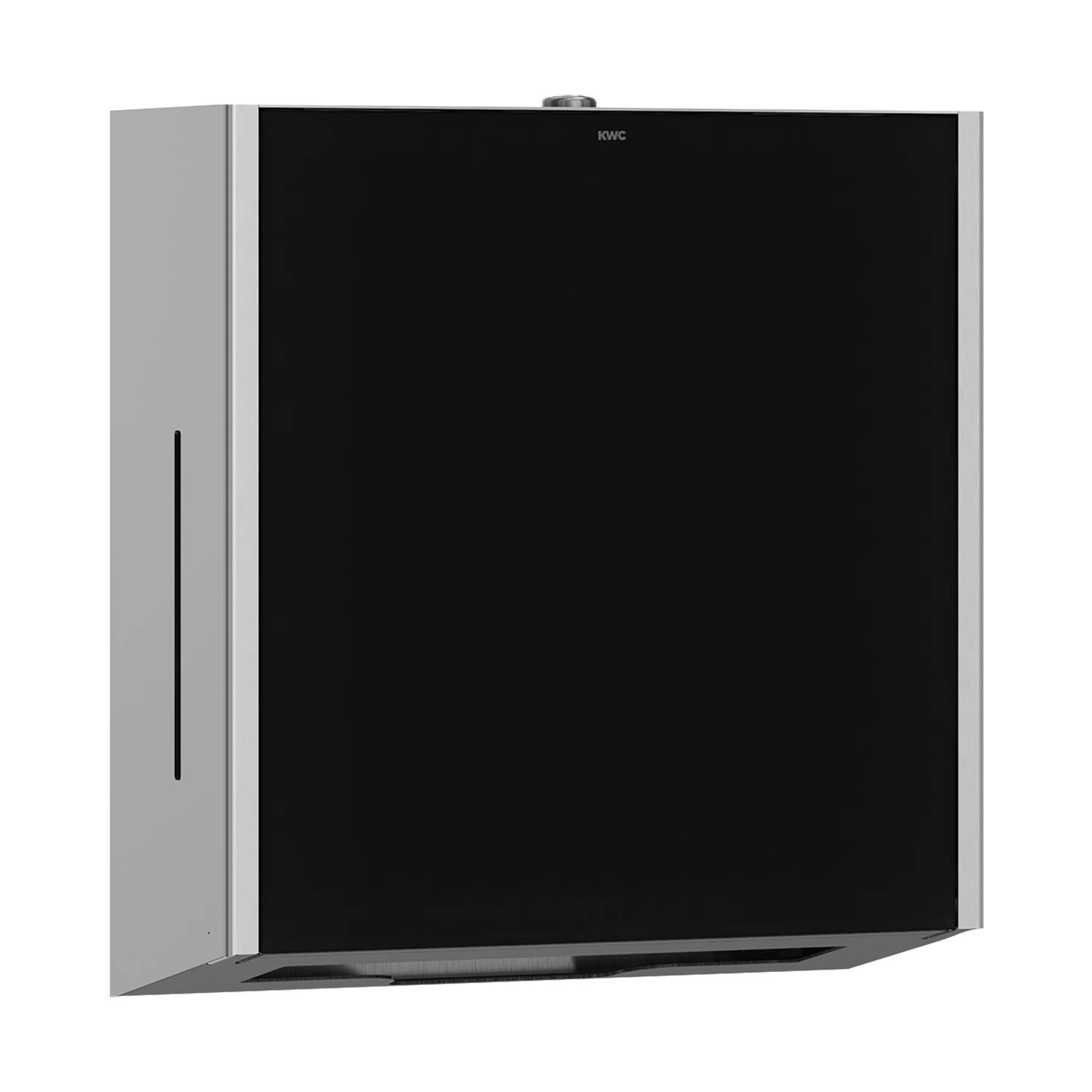 Eine elegante, moderne Wandesse mit schwarzem Frontpanel und silbernen Seitenflächen, entwickelt zur Küchenbelüftung.