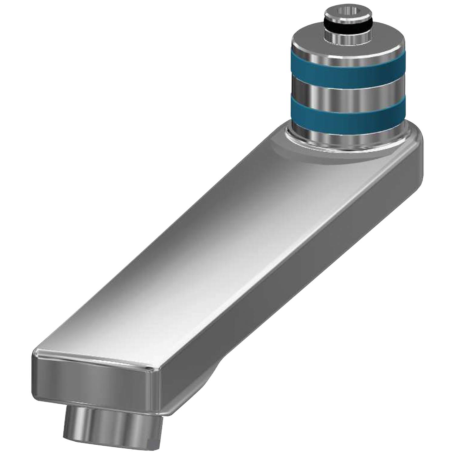 Eine glänzende metallische Drehmomentstangeneinheit mit einer zylindrischen Basis und blauen Streifen in der Nähe des oberen Endes, entwickelt für industrielle Maschinenanwendungen.