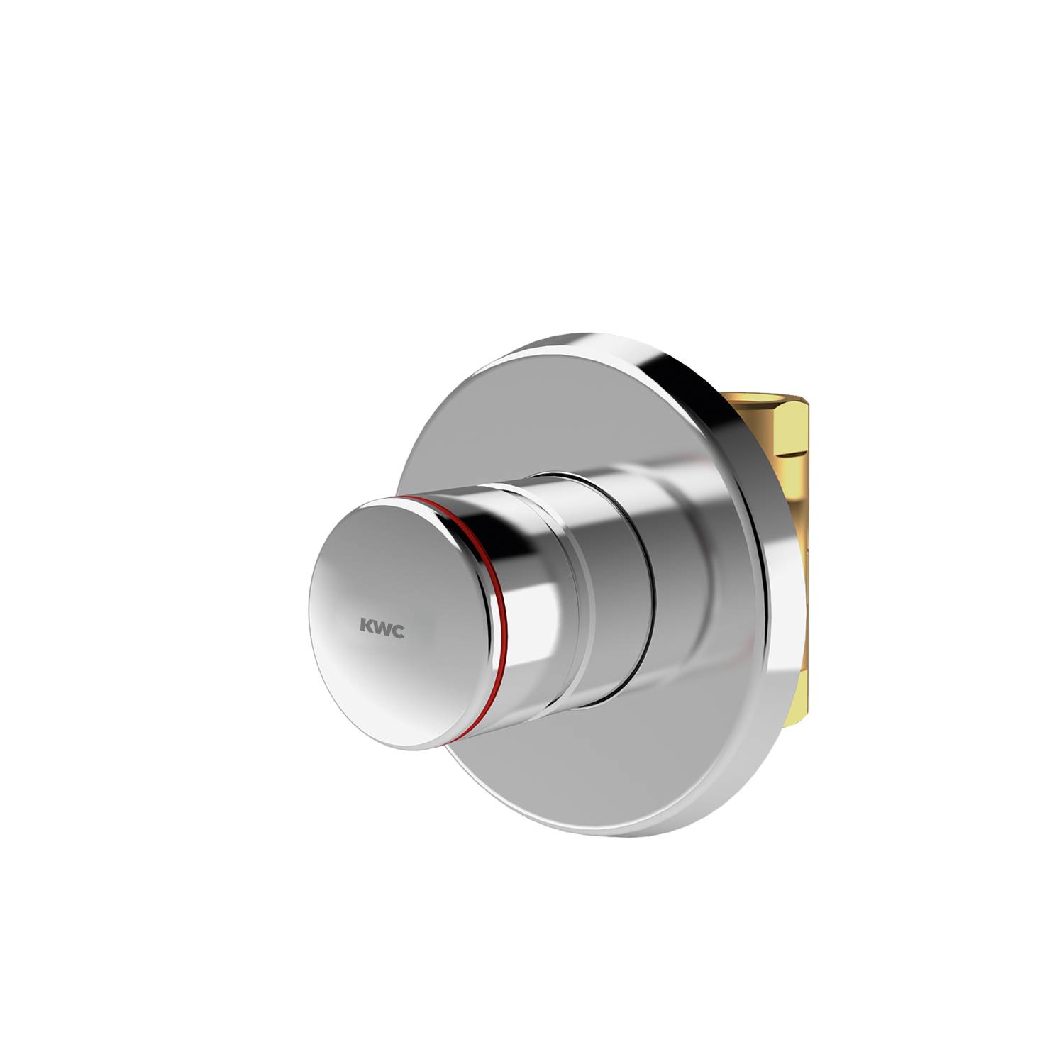 Ein schlankes, modernes KWC-Türschloss mit zylindrischer Form in Silber auf schwarzem Hintergrund.