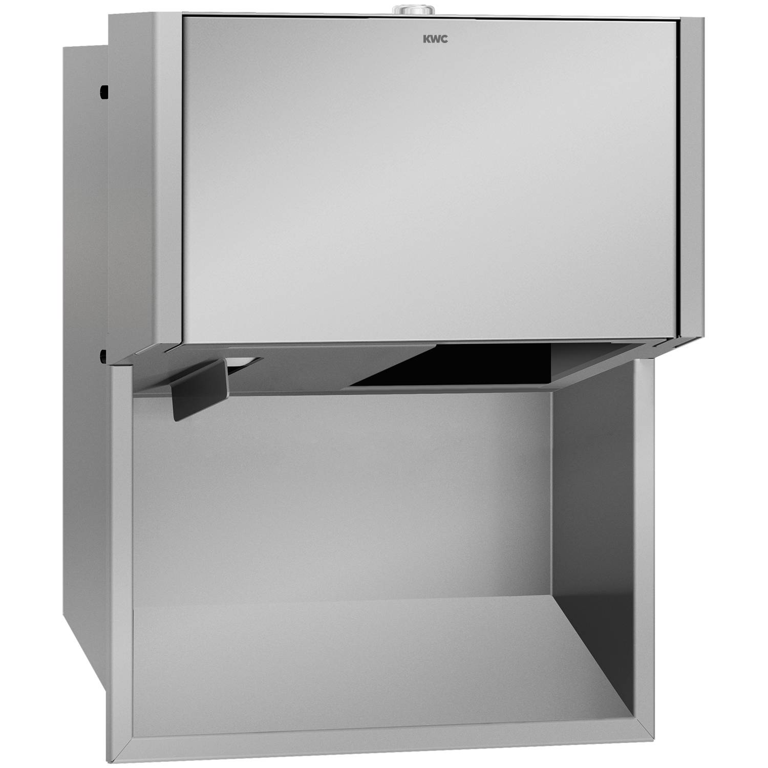 Wandmontierter Händetrockner aus Edelstahl mit schlankem, rechteckigem Design, geeignet für moderne Sanitärinstallationen.