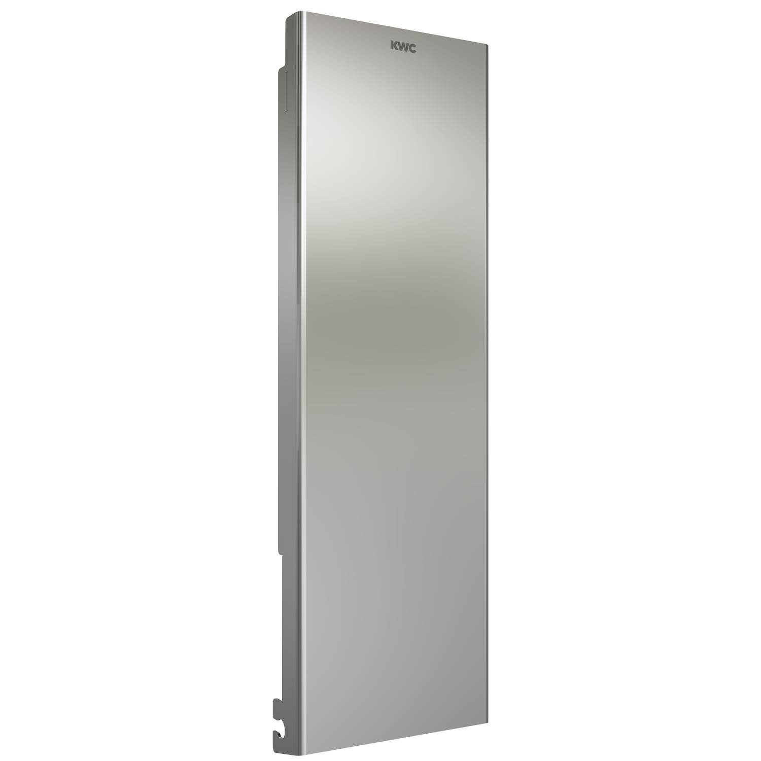 Ein schlanker, vertikaler Silber-Heizkörper vor einem schwarzen Hintergrund, der ein minimalistisches und modernes Design präsentiert.