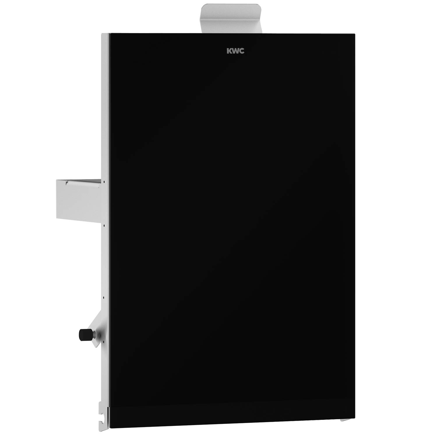 Ein schwarzes vertikales rechteckiges Gerät mit einem kleinen Knopf an der linken Seite, das ein schlichtes Design mit minimalistischer Ästhetik aufweist.