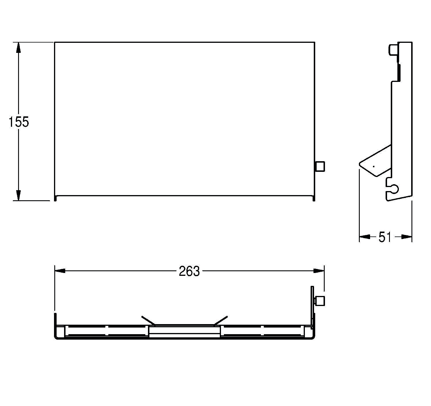 Ein technisches Diagramm zeigt ein rechteckiges Panel mit den Abmessungen: Höhe 55 mm, Breite 263 mm und Seitendicke 51 mm.