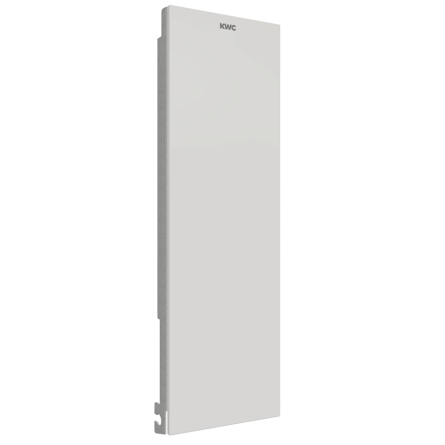 Hoher, moderner, cremefarbener Heizkörper vor einem schwarzen Hintergrund, designed zum Heizen, mit vertikalen Paneelen und minimalistischem Stil.