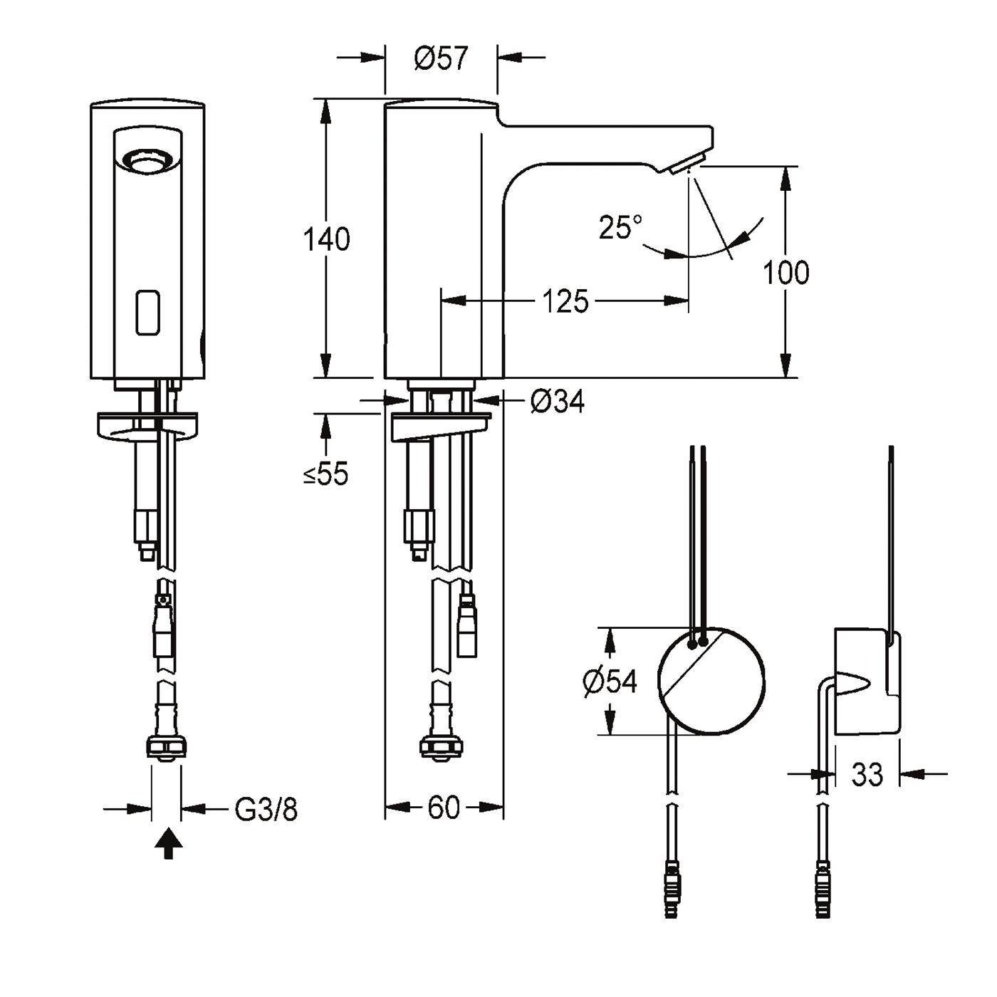 KWC Robinet d'arrêt, F5, électrique, sans mélangeur, 5 l, alimentation secteur 230 V CA, conforme aux laboratoires
