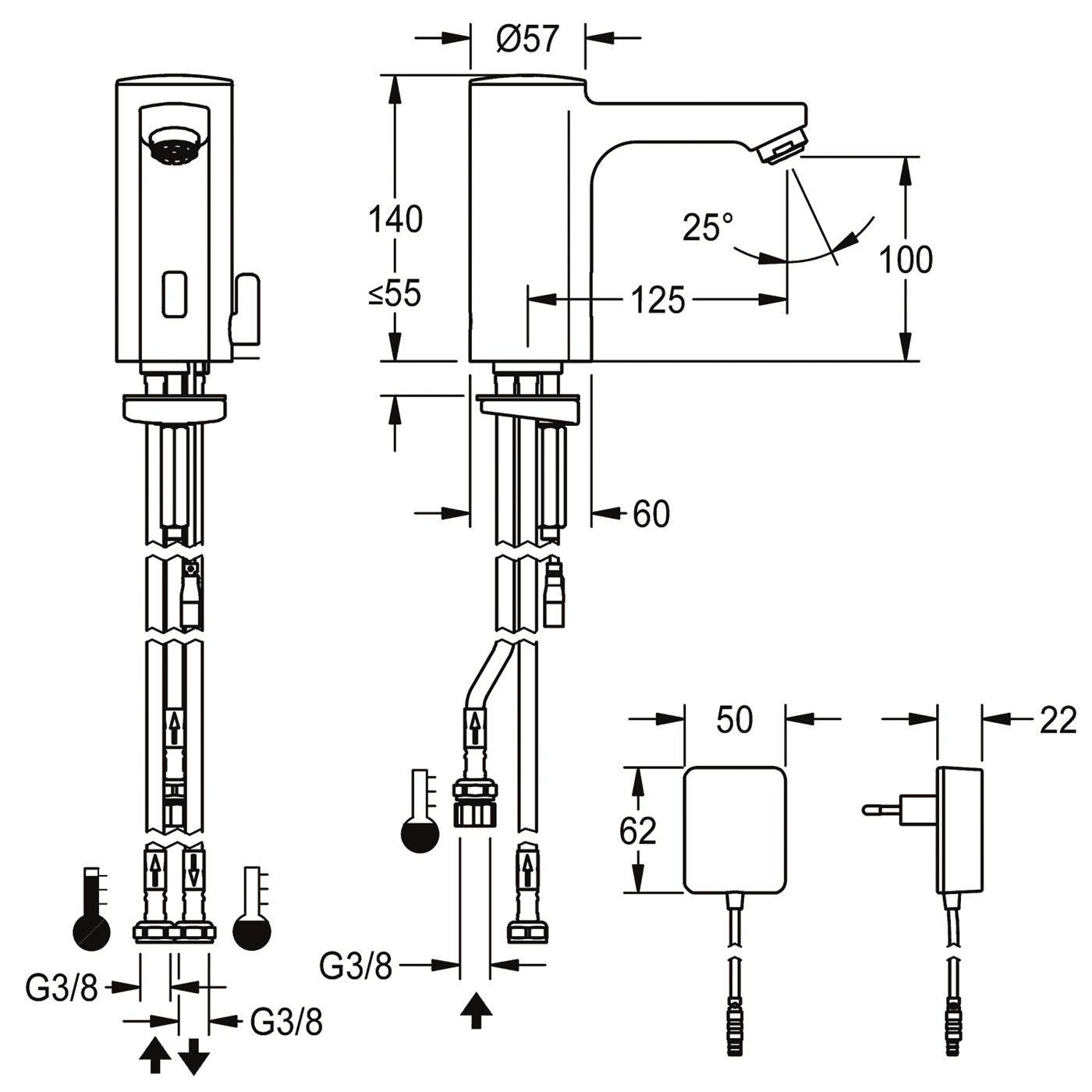 KWC Standbatterie, F5, Elek, Mischer, Niederdruck, Steckernetzteil 230 VAC