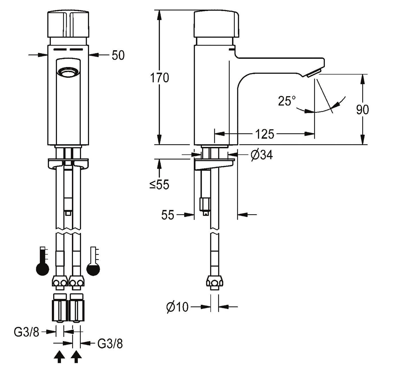 KWC Standbatterie, F5, Hydr, Mischer, 5l, Rohre