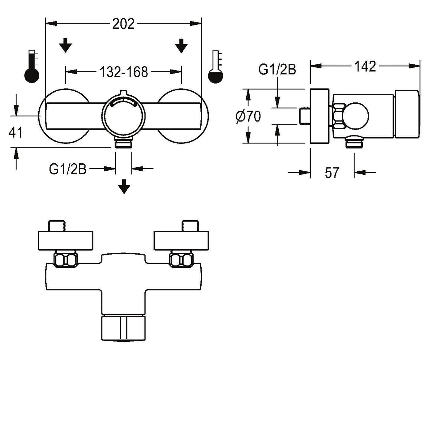 KWC Wandbatterie, F3, Hydr, Mischer, Aufputz, für Handbrause