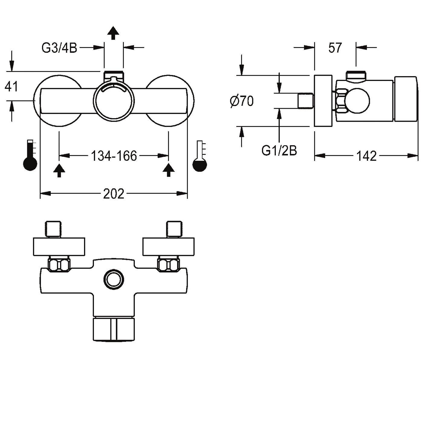 KWC Wandbatterie, F3, Hydr, Mischer, für Bogen/duschrohr