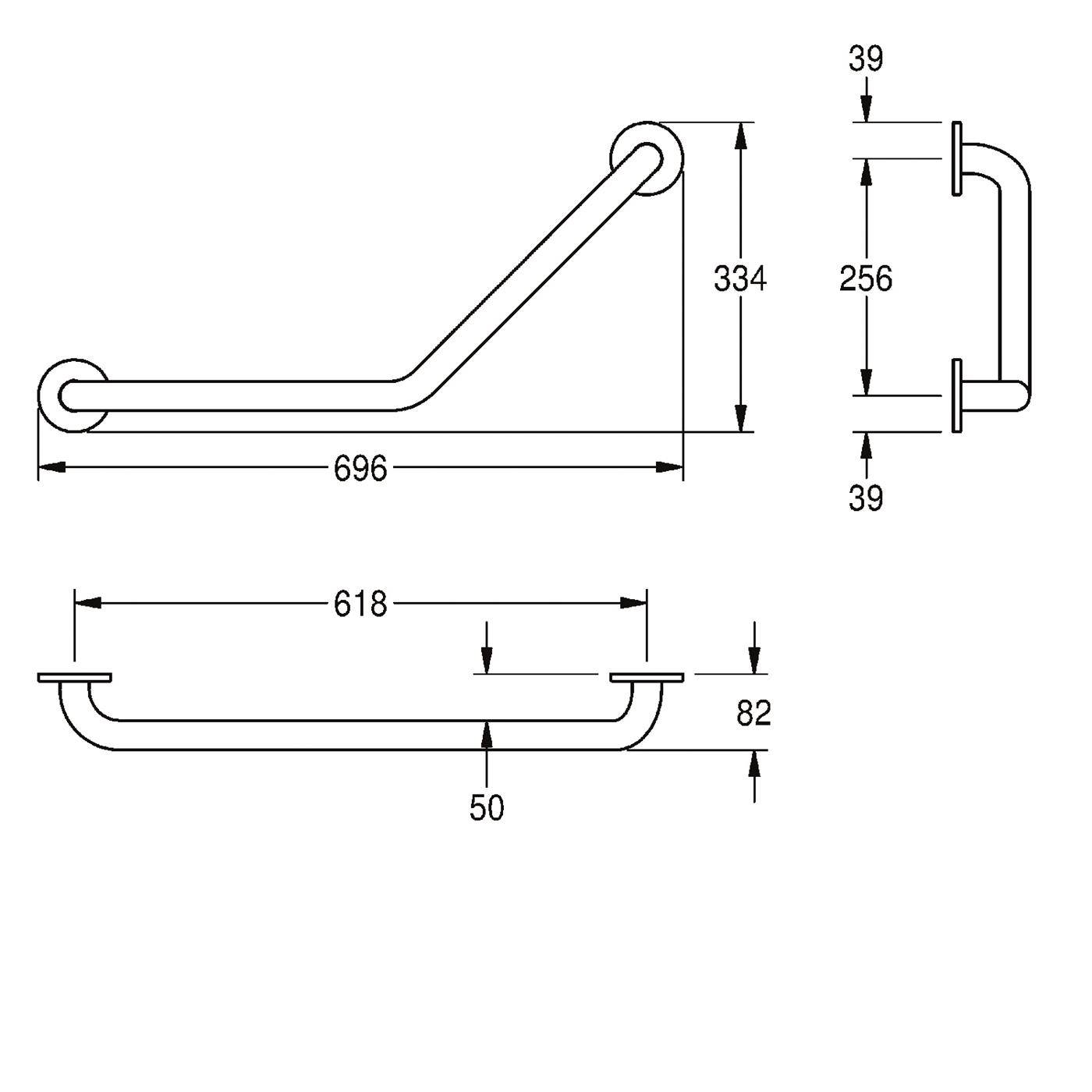 KWC Winkelgriff, CONTINA, Edelstahl, Winkel 135 Grad, 696x334x82 mm