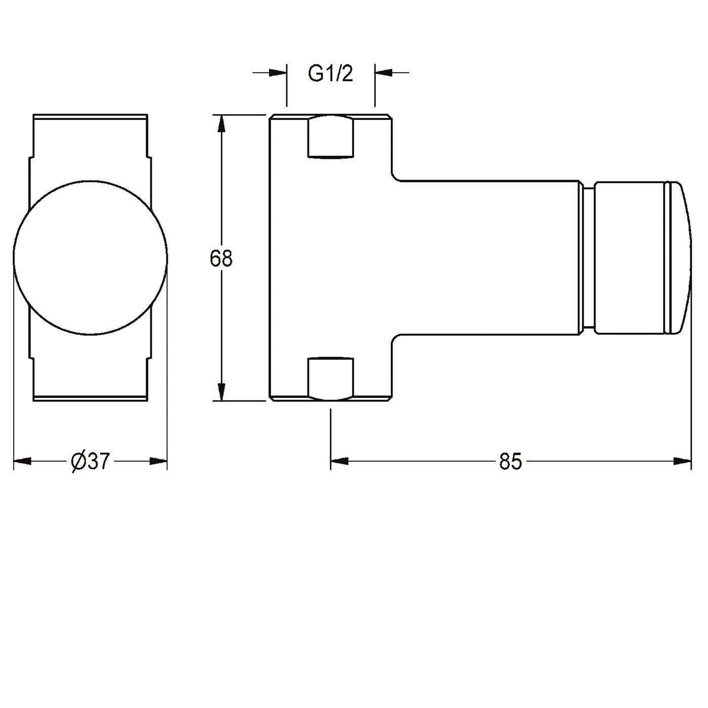 KWC Durchgangsventil, F3, Hydraulisch, ohne Mischung, Aufputz, 2xG1/2