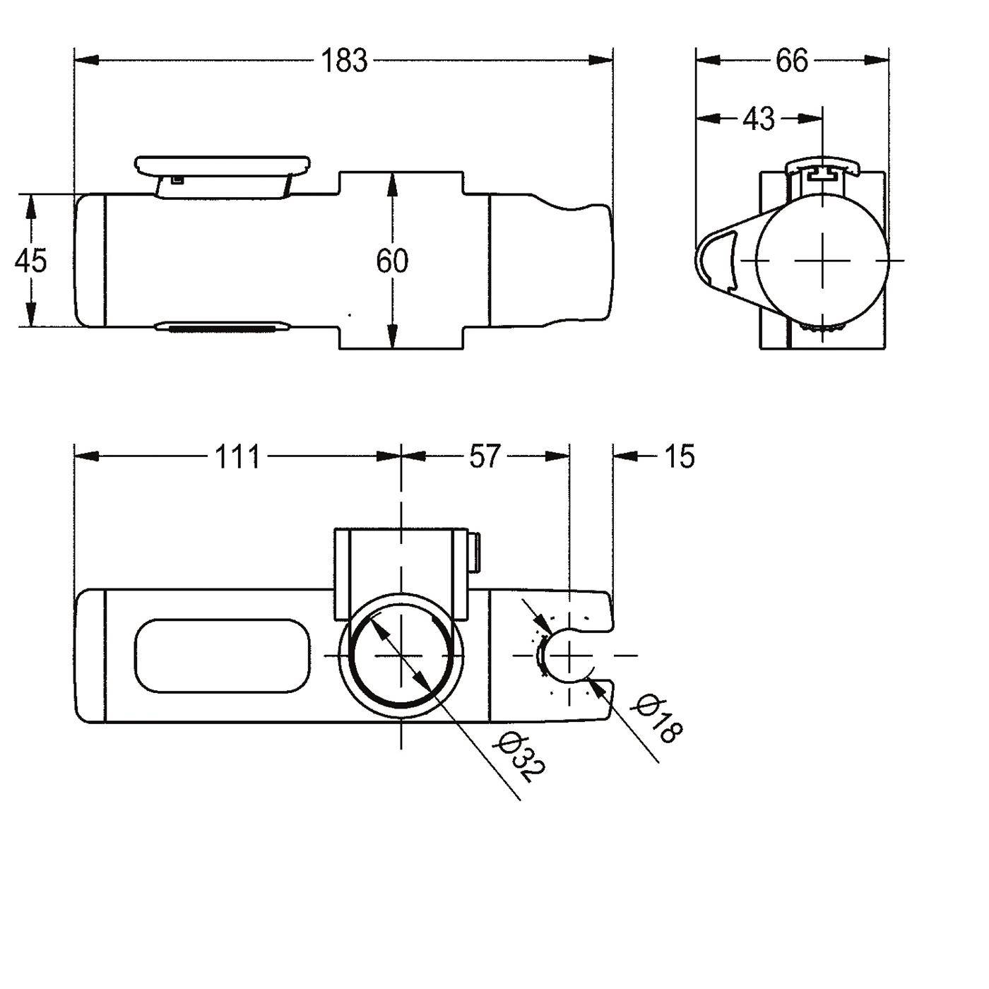 KWC Duschkopfhalter, CONTINA, Kunststoff, für Stützgriffe mit 32 mm Durchmesser
