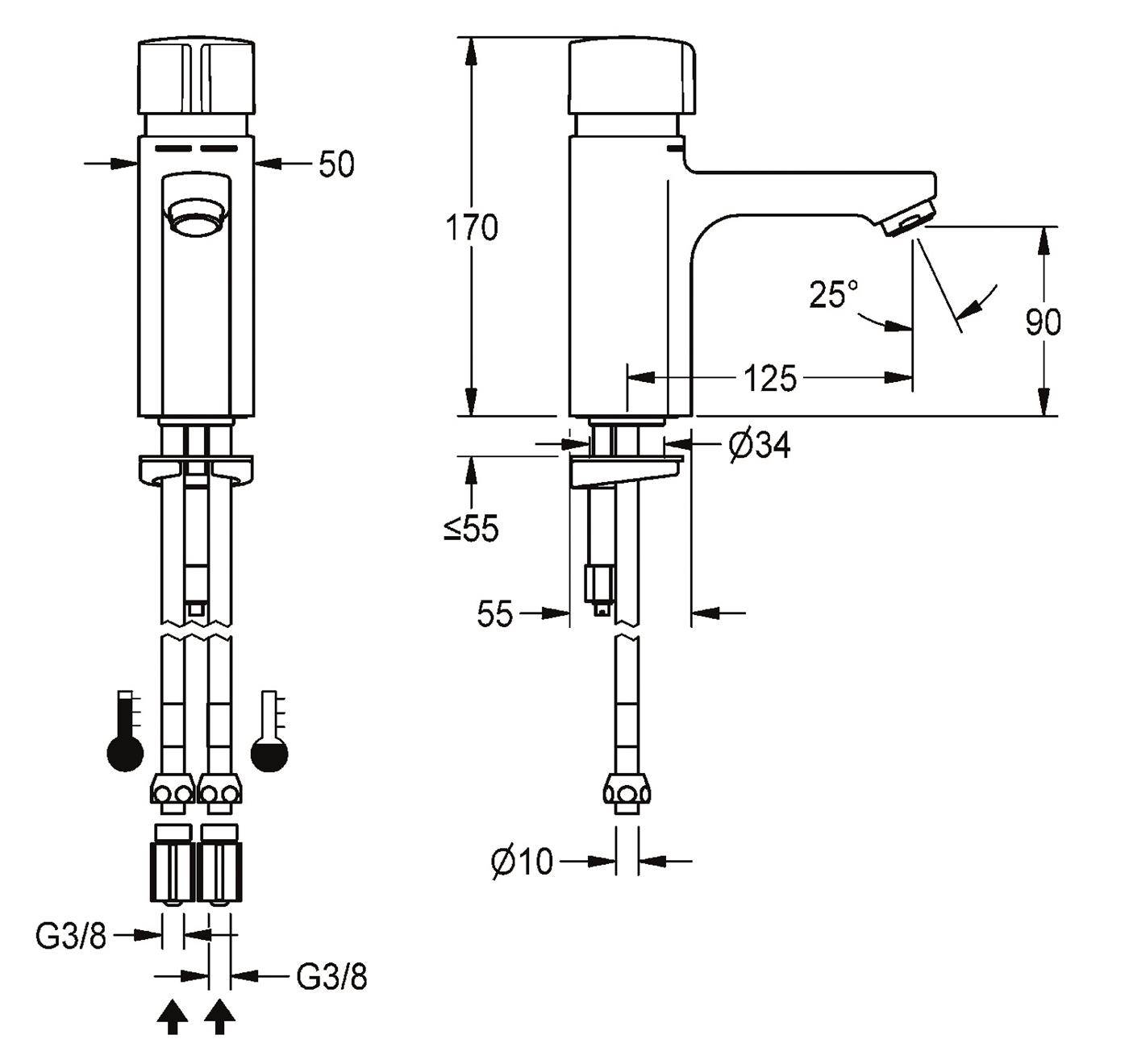 KWC Standbatterie, F5, Hydr, Mischer, 3l, Rohre