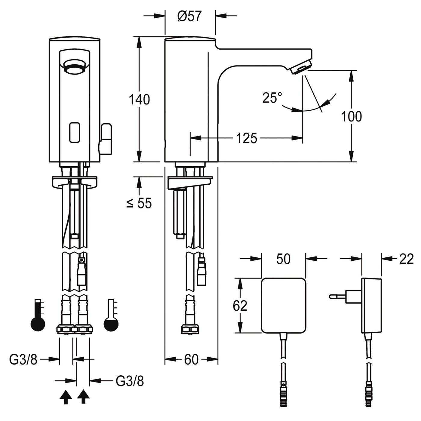 KWC Standbatterie, F5, Elek, Mischer, 3l, Steckernetzteil 230 VAC