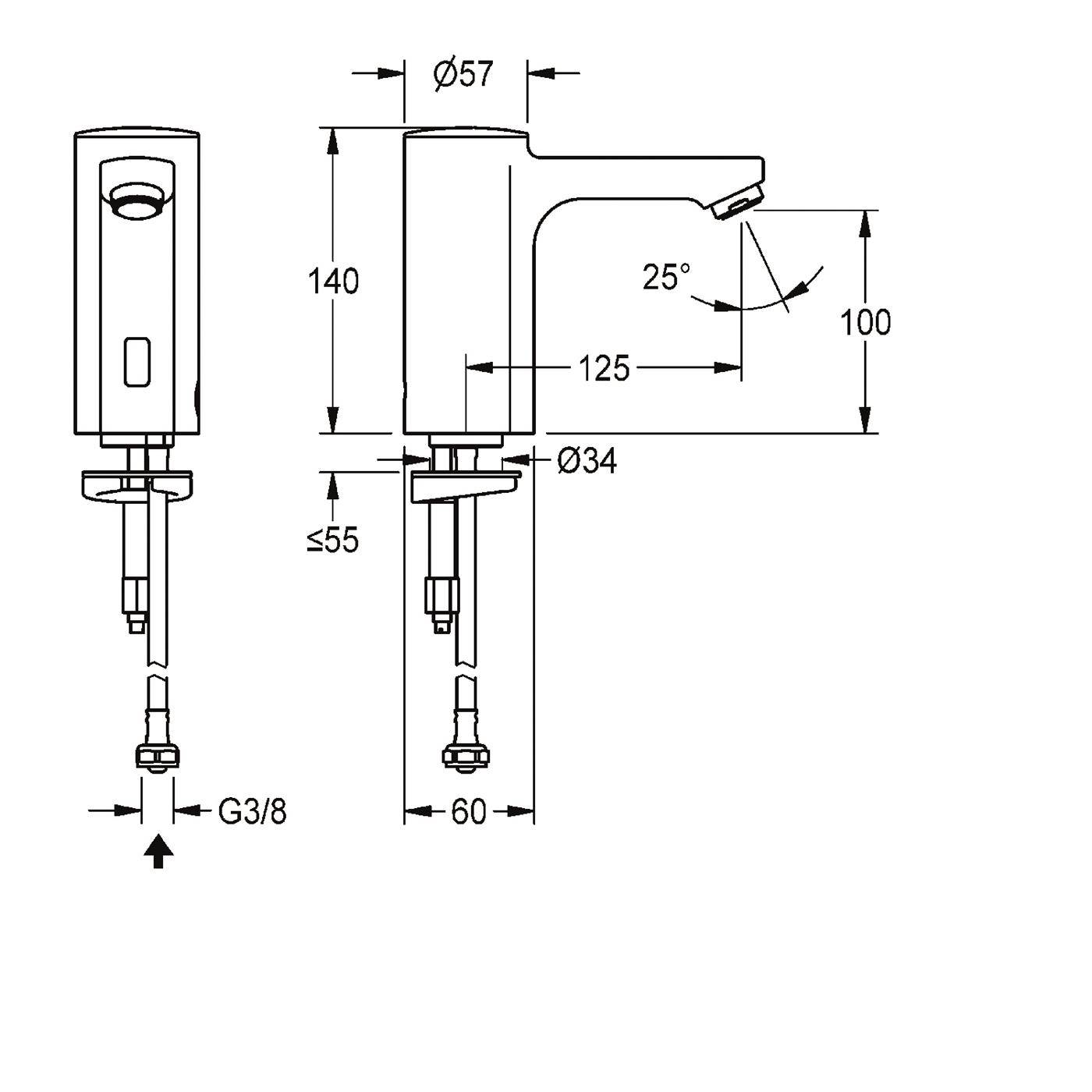 KWC Standventil, F5, Elek, O. Mischung, 3l, Batterie