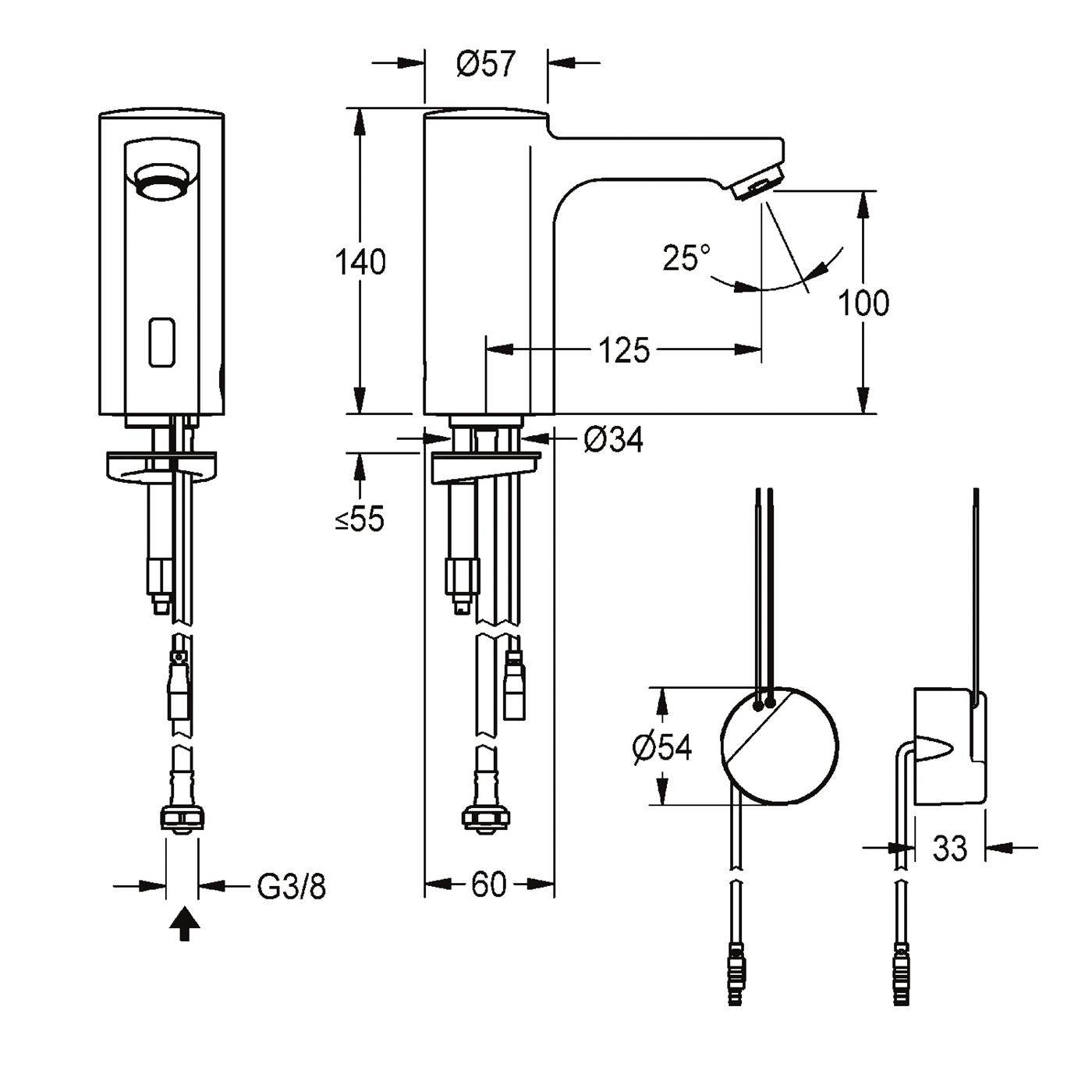 KWC Standventil, F5, Elek, O. Mischung, 3l, Up-netzteil 230 VAC