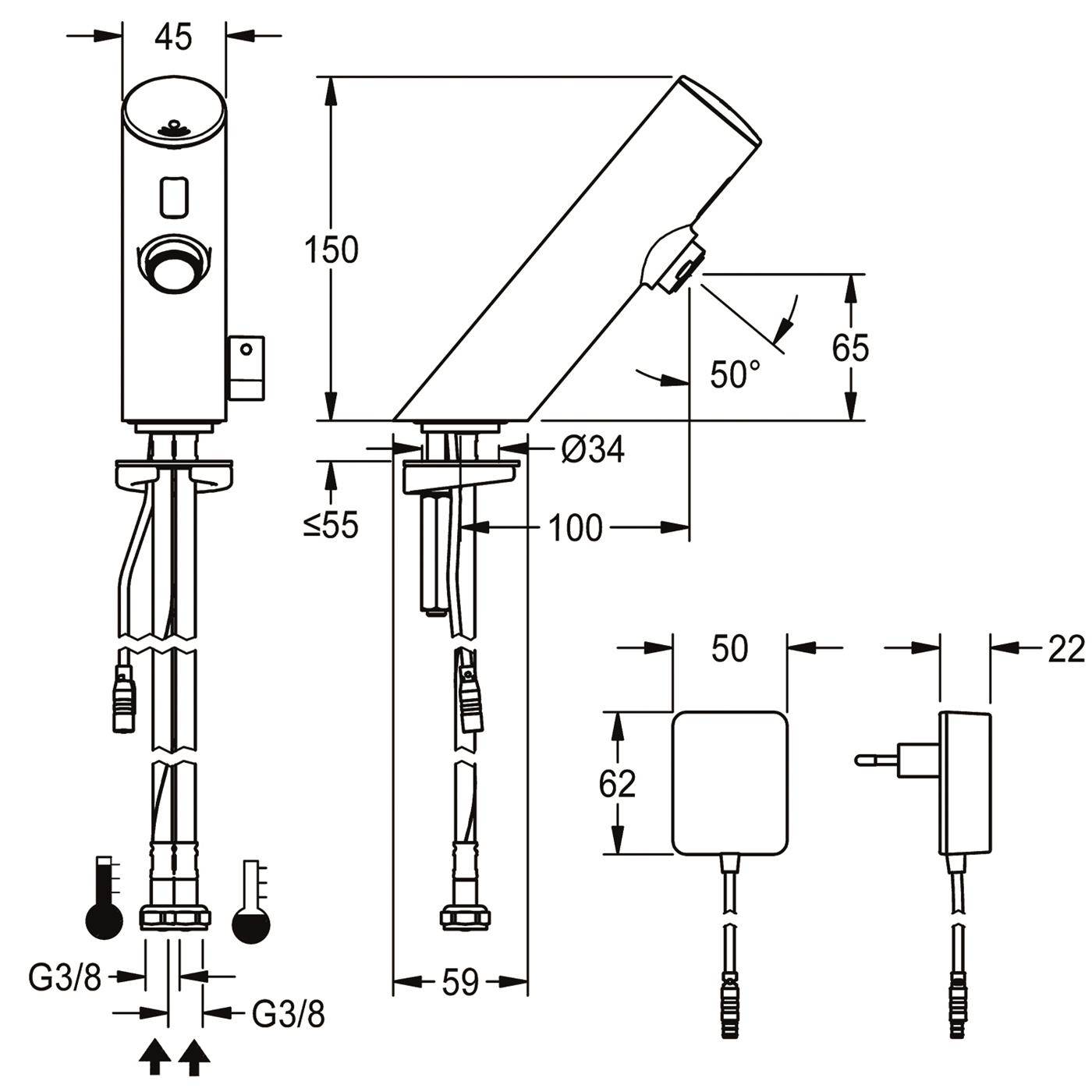 KWC Standbatterie, F3, Elek, Mischer, 3l, Steckernetzteil 230 VAC