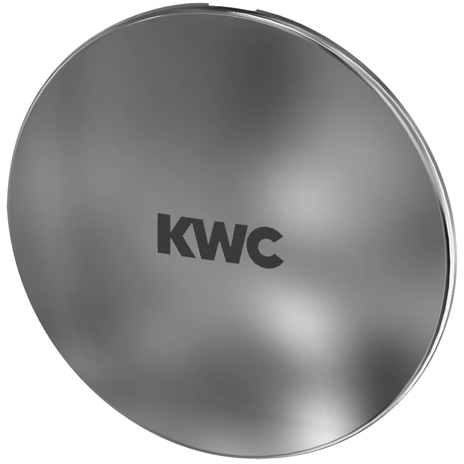 Ein rundes metallisches Abdeckung mit den Buchstaben KWC eingraviert.