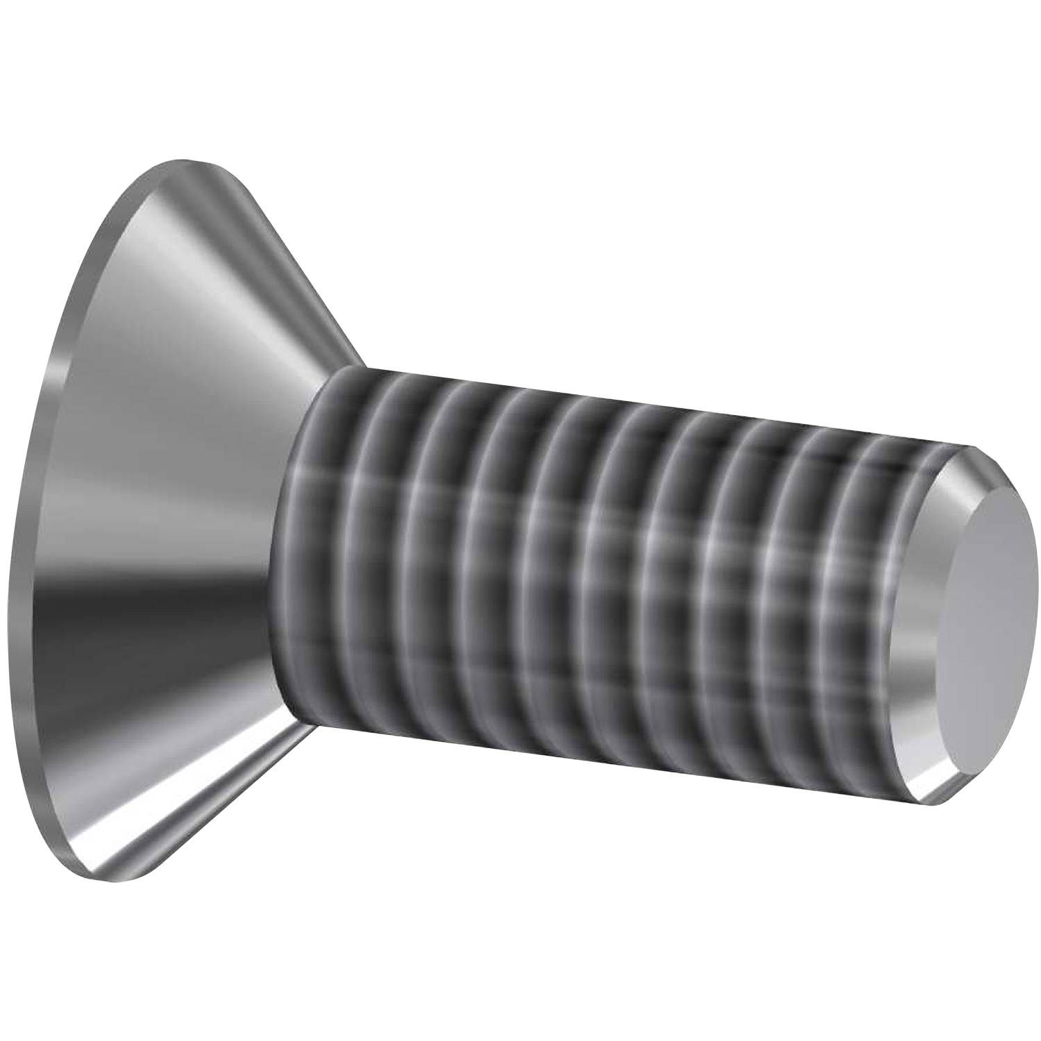 Eine silberne, kegelförmige, geriffelte Schraube mit flacher Spitze, die vor einem schwarzen Hintergrund gezeigt wird und ihre metallische Textur und ihr Design veranschaulicht.