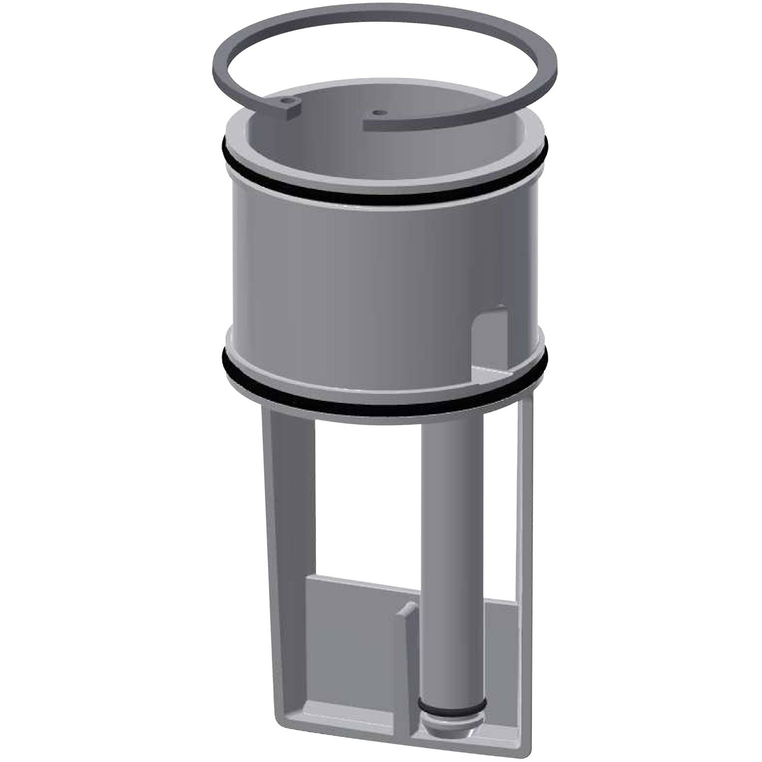 Eine 3D-Darstellung einer kleinen zylindrischen mechanischen Komponente mit einer inneren Stange und äußeren Gehäuse, was auf einen Teil eines Ventils oder einer Pumpe hindeutet.