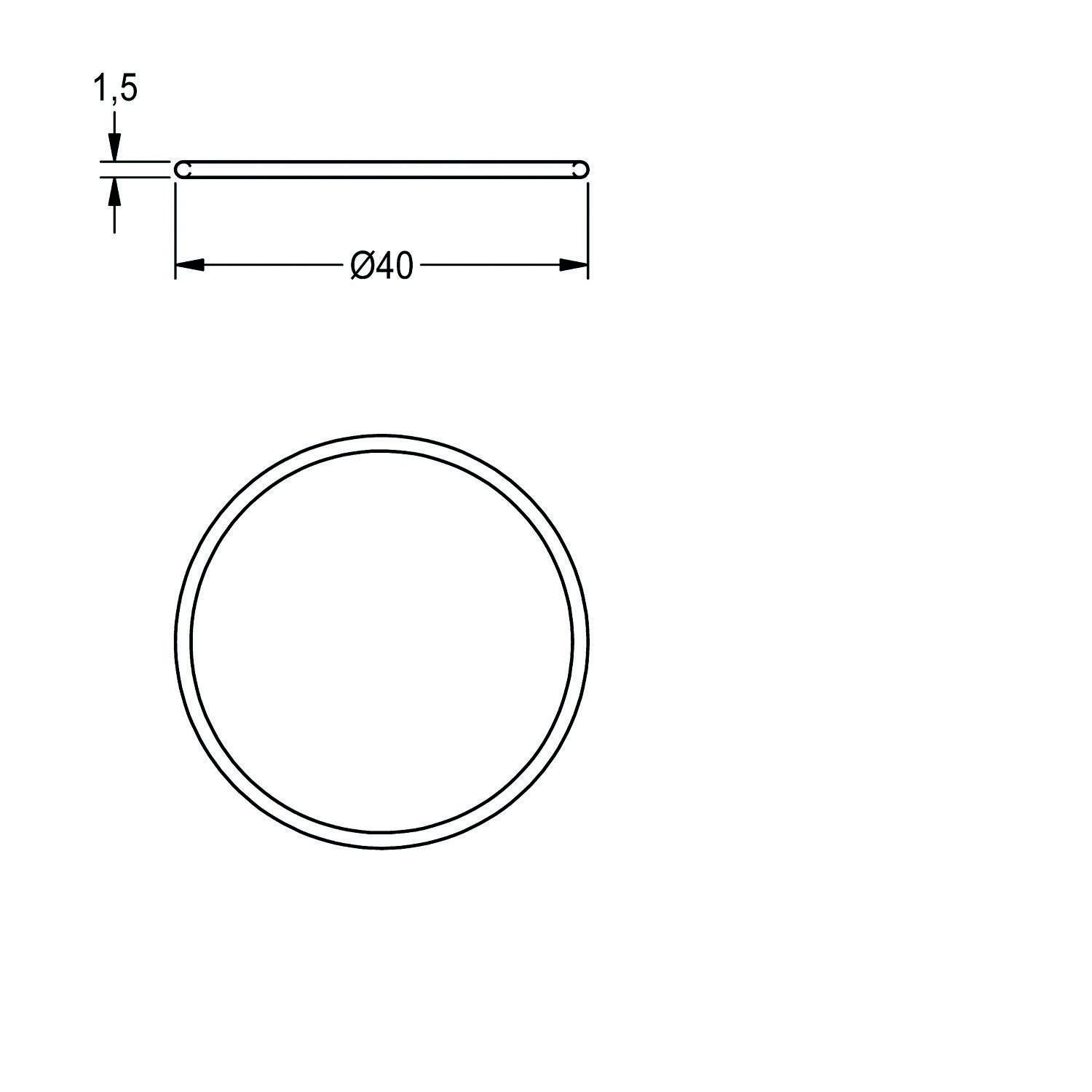 Technische Zeichnung eines Rings mit einem Außendurchmesser von 40 Einheiten und einer Dicke von 1,5 Einheiten.
