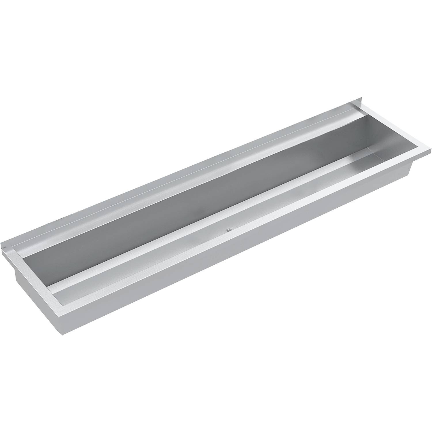 Ein rechteckiger, metallischer Aschenbecher mit klaren Linien und einem hohlen Zentrum, konzipiert für minimalistische Einrichtung.