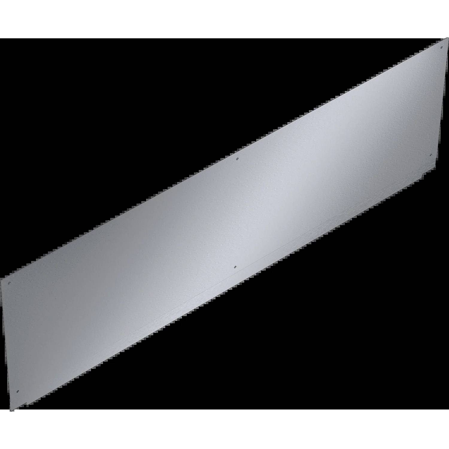 Langes rechteckiges weißes Metallpaneel auf schwarzem Hintergrund, diagonal angezeigt mit kleinen Schraubenlöchern in den Ecken.