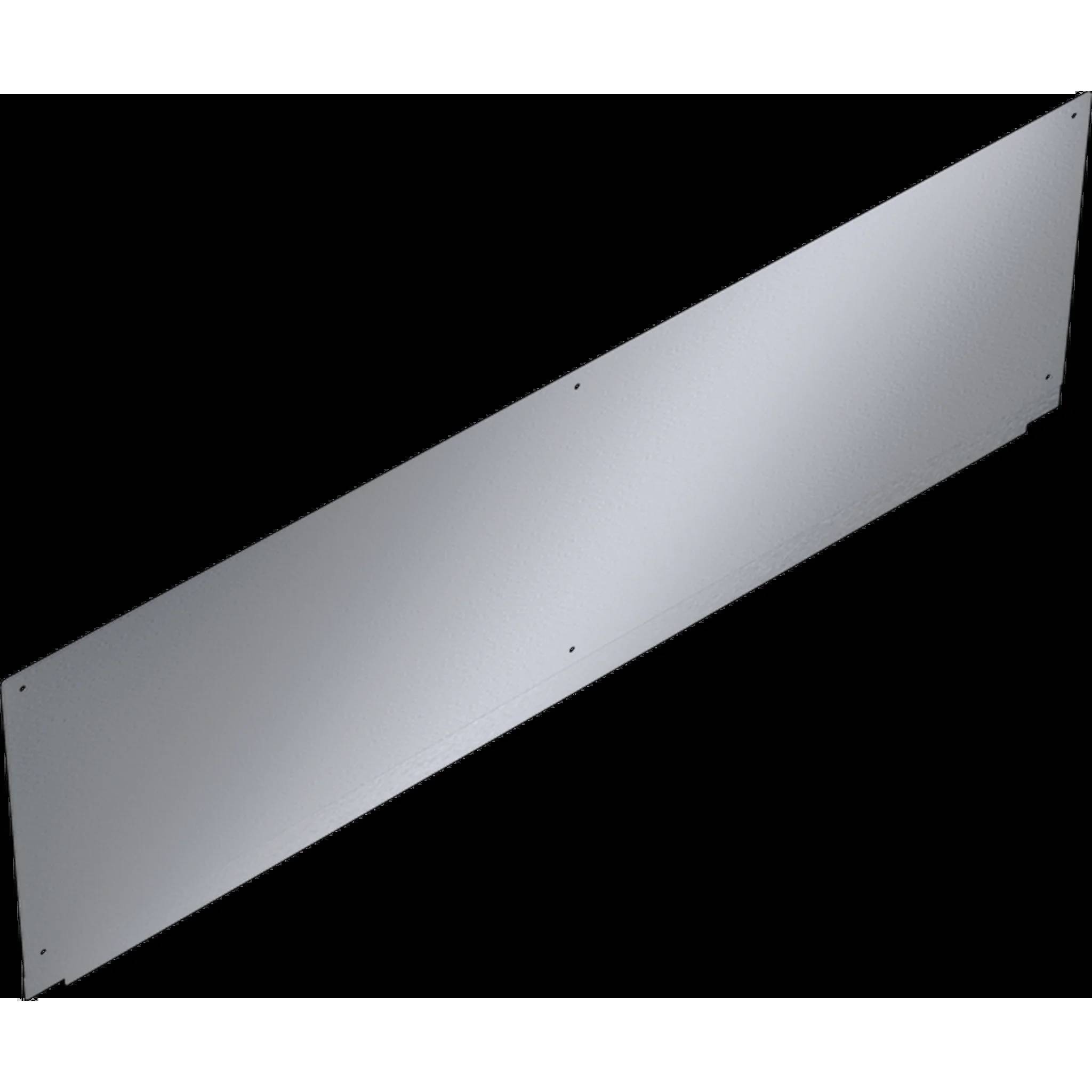 Ein langes, einfaches weißes rechteckiges Panel mit kleinen Ecklöchern, diagonal auf schwarzem Hintergrund gezeigt.
