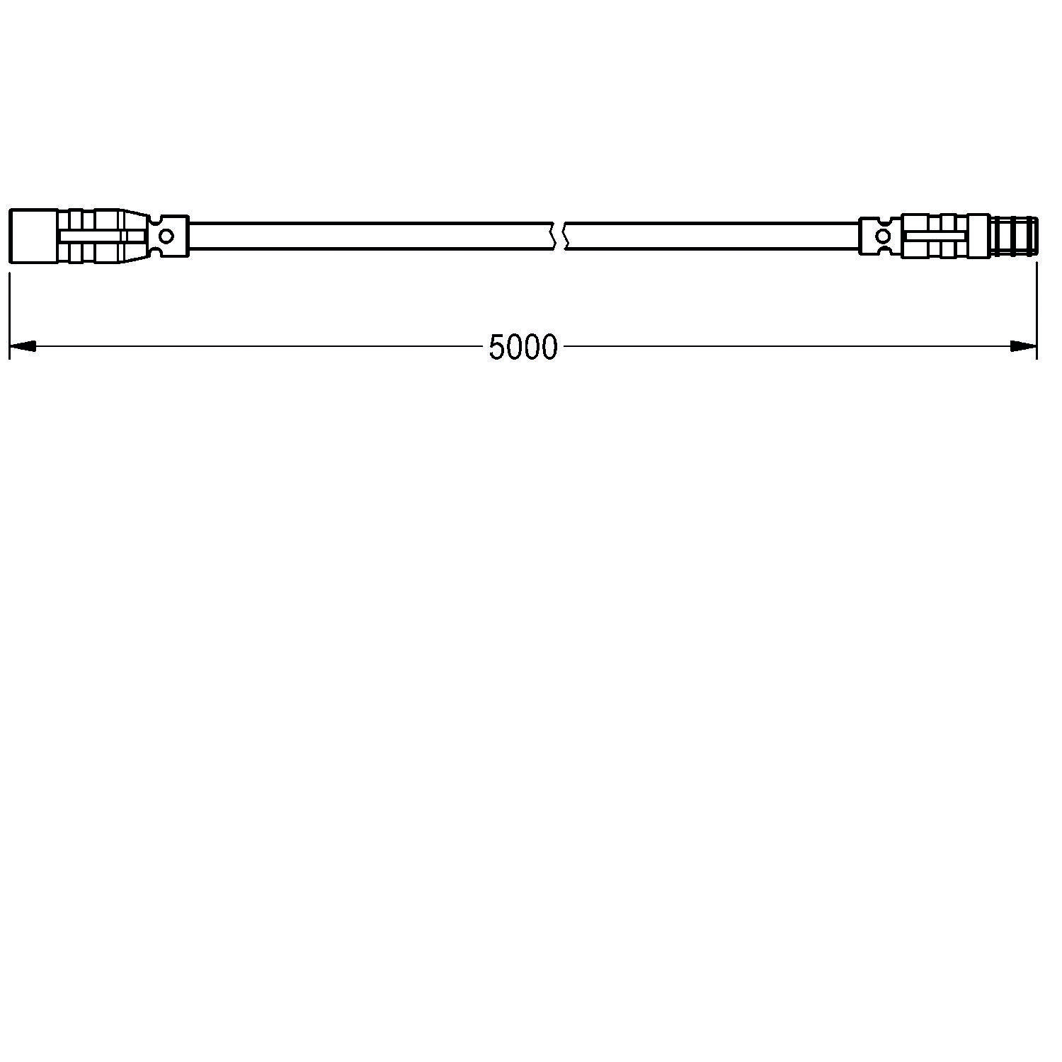 Eine technische Zeichnung eines 5000 mm langen Kabels mit Anschlüssen an beiden Enden, wobei die Länge mit doppelköpfigen Pfeilen gekennzeichnet ist.