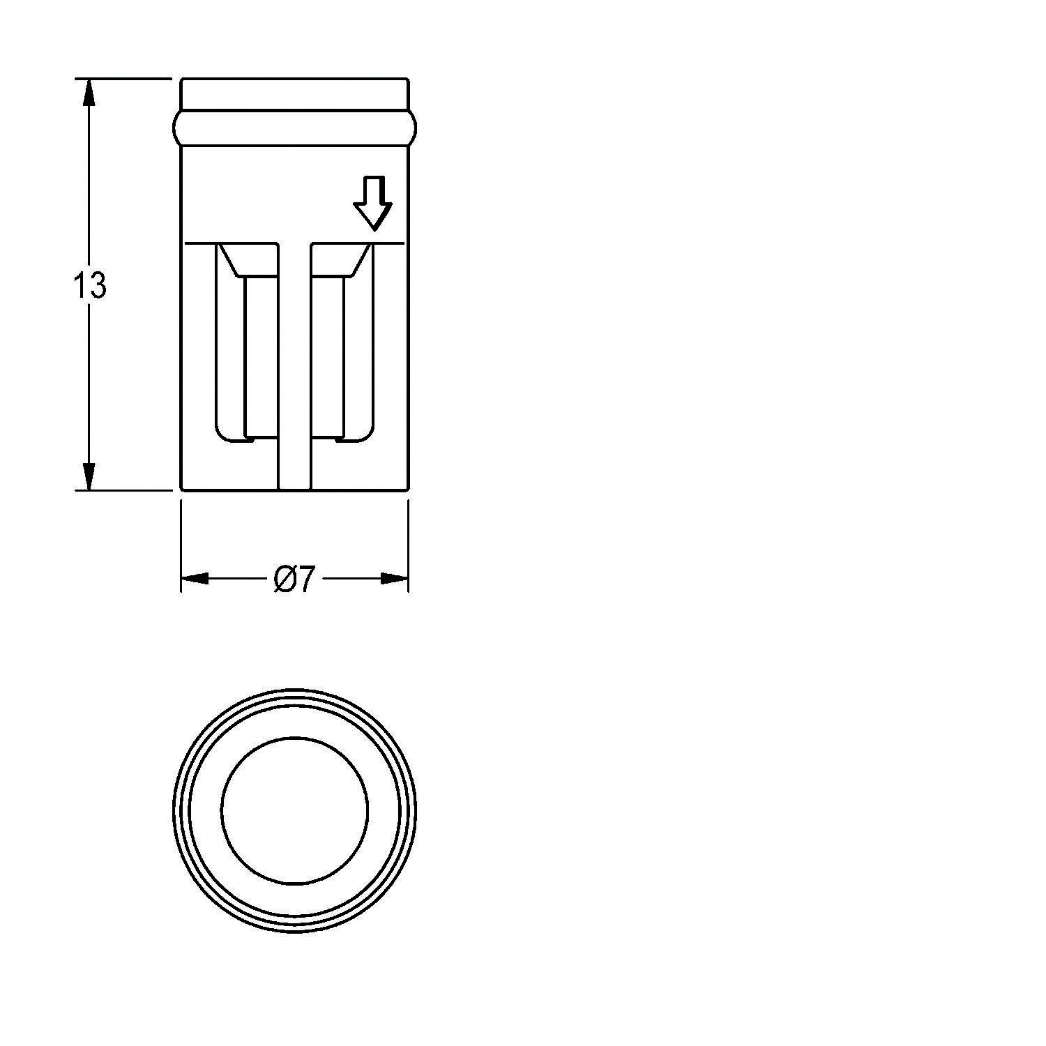 Technische Zeichnung eines zylindrischen Behälters mit einer Höhe von 13 Einheiten und einem Durchmesser von 7 Einheiten, Vorder- und Draufsicht.