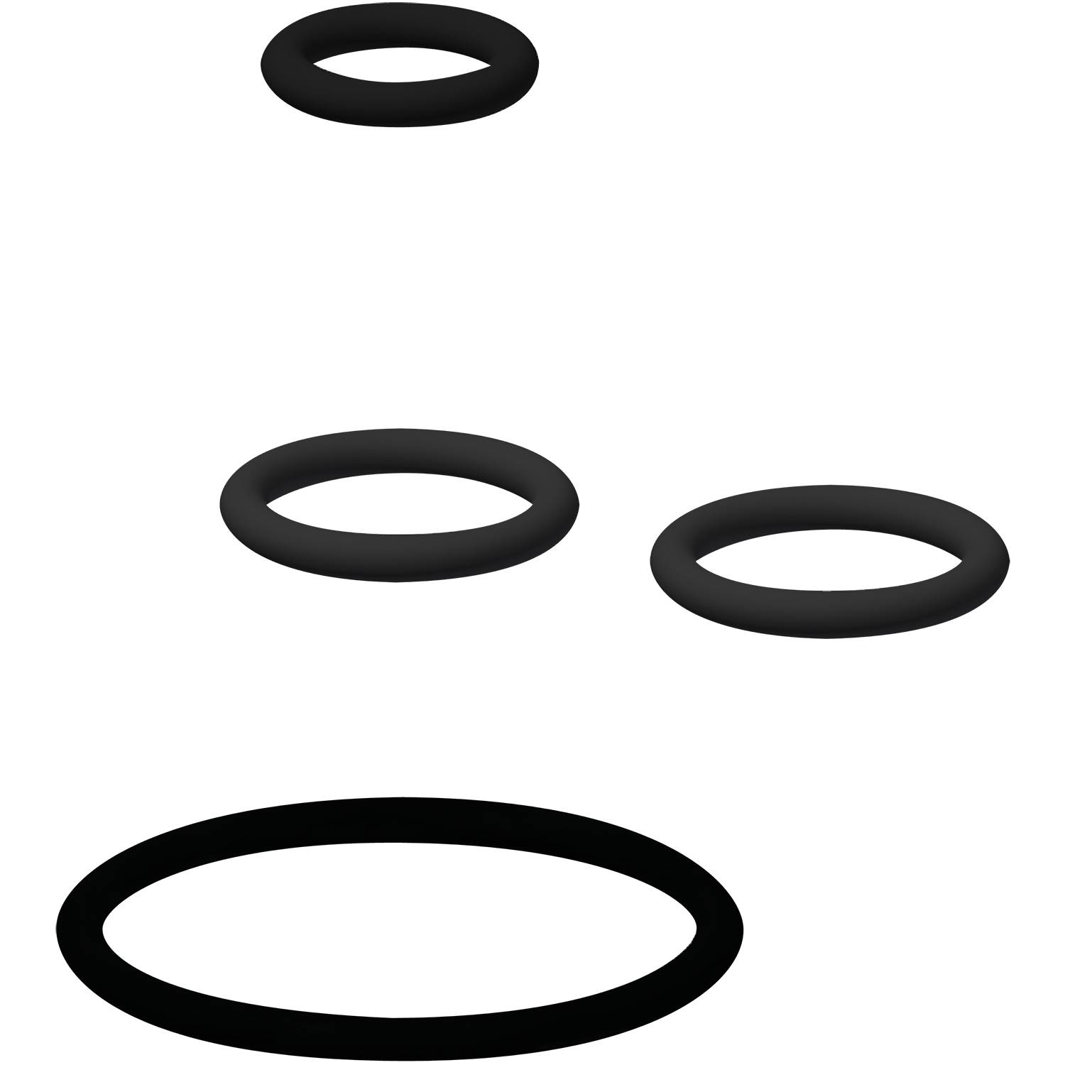 Ein schwarzer Hintergrund mit drei dunklen, verschwommenen Ringen, die scheinbar im Weltraum schweben und einen minimalistischen und geheimnisvollen visuellen Effekt erzeugen.