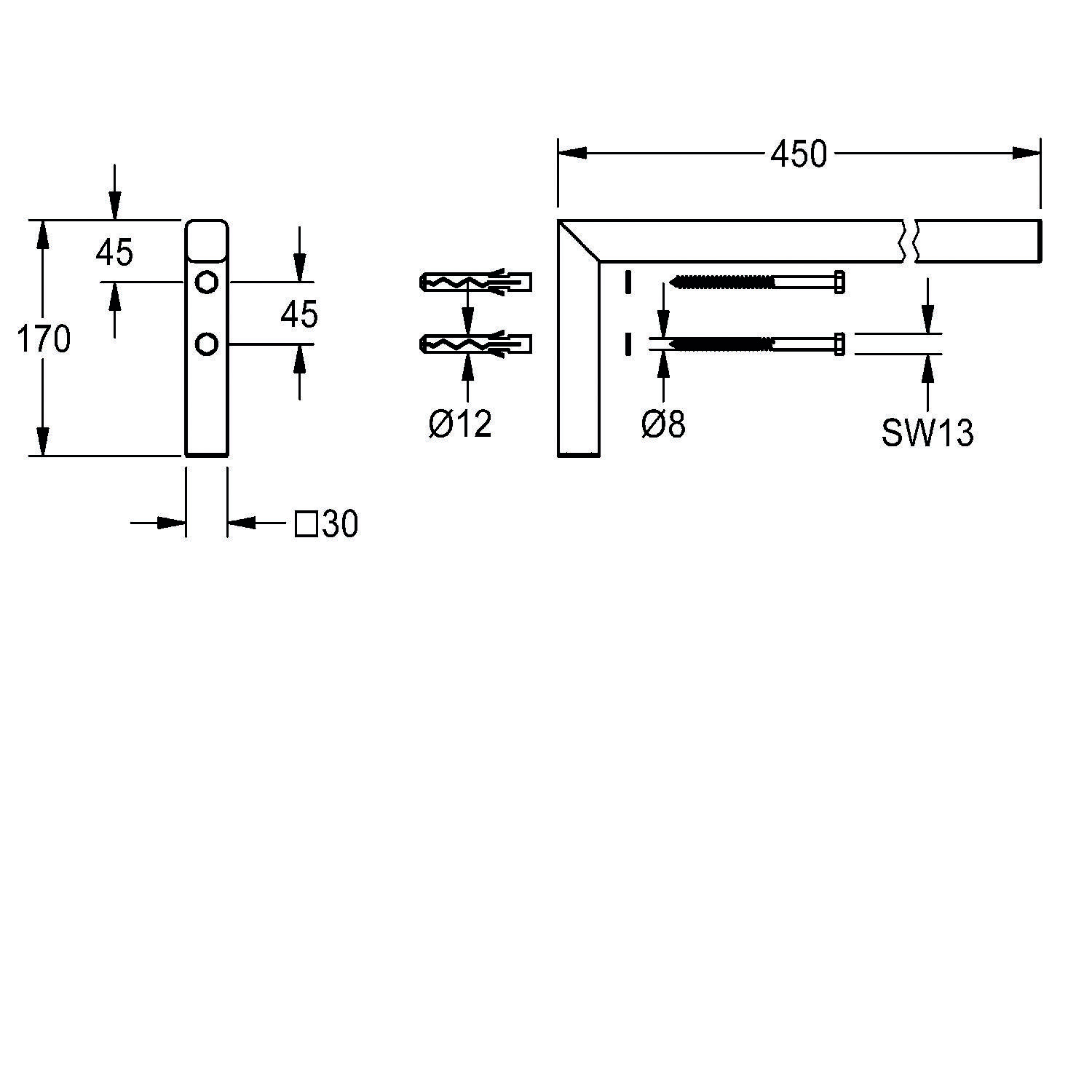 KWC AR Konsole, VARIUS, Edelstahl, 30x170x450 mm, für WT aus MIRANIT