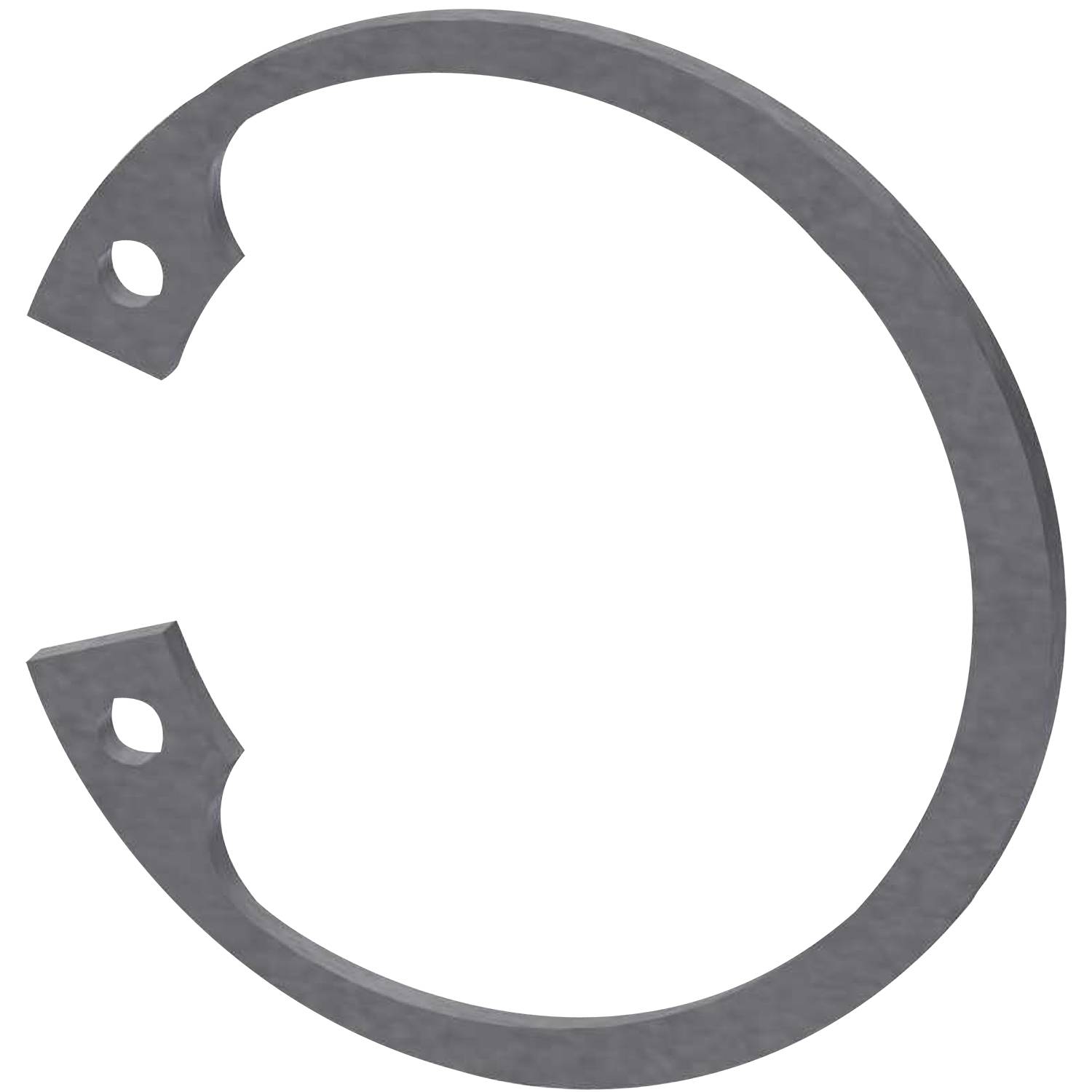 Ein Sicherungsring aus Metall mit zwei Löchern an den Enden, der zur Befestigung von Komponenten auf einer Welle oder in einer Bohrung verwendet wird.