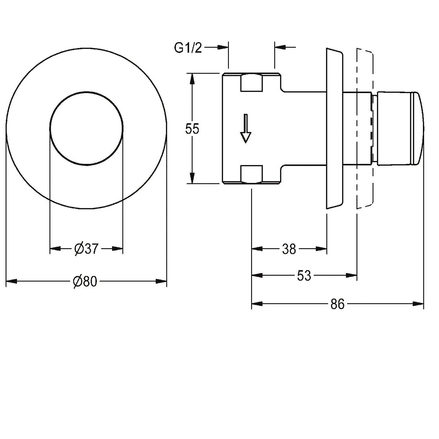 KWC Durchgangsventil, F3, Hydraulisch, O. Mischung, Unterputz, Waschen