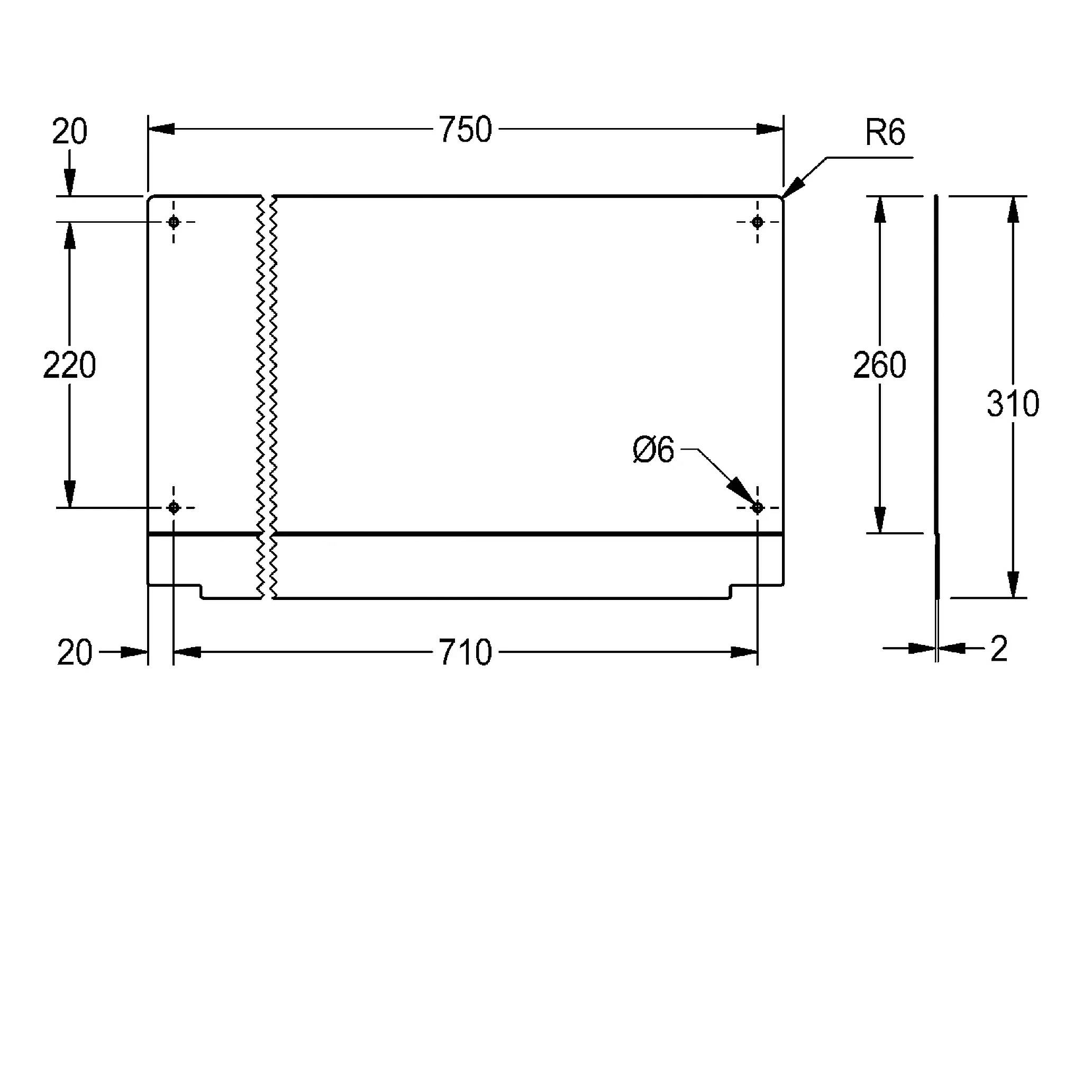 KWC Rückwand ZSIRX0042 750x310x2mm für CA210/2N, CA210/7N chrom, 1 Stk.