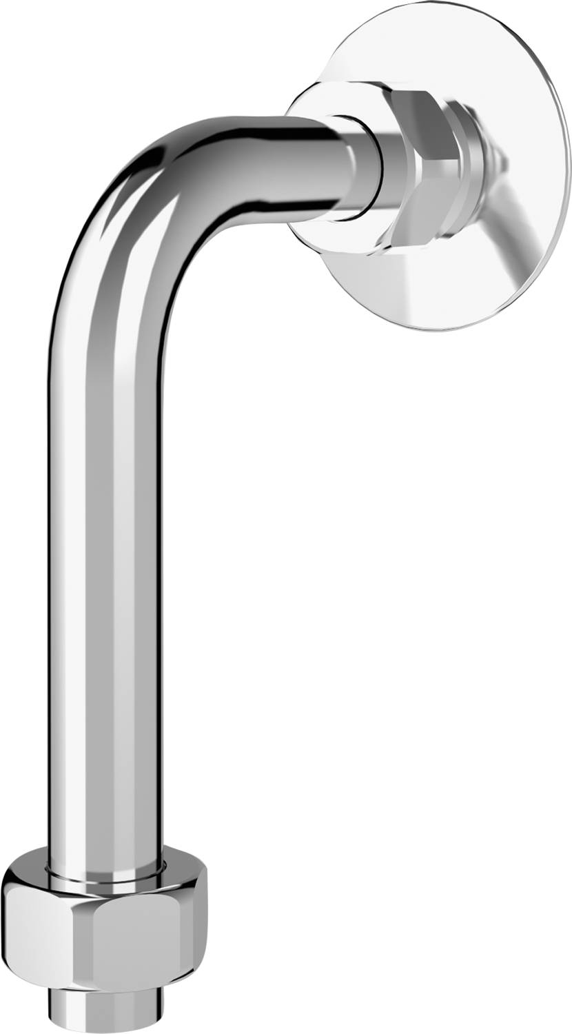 Eine schlanke Metallarmatur vor einem schwarzen Hintergrund, die sich elegant nach links wölbt und ein modernes, minimalistisches Design präsentiert.