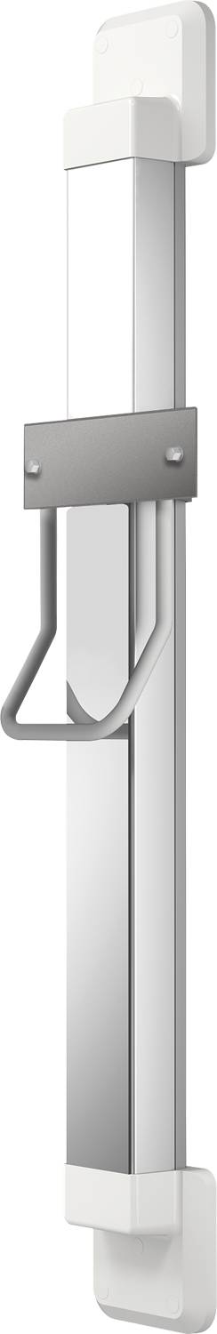 Silberner Metallgriff, der seitlich an einer Glastür angebracht ist und zum Öffnen oder Schließen verwendet wird.