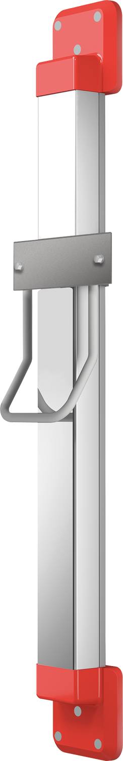 Eine Nahaufnahme eines metallischen Türgriffs mit modernem, geometrischem Design vor schwarzem Hintergrund.