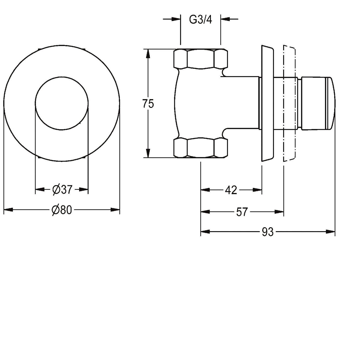 KWC Durchgangsventil, F3, Hydraulisch, DN20, O. Mischung, Unterputz, Duschen