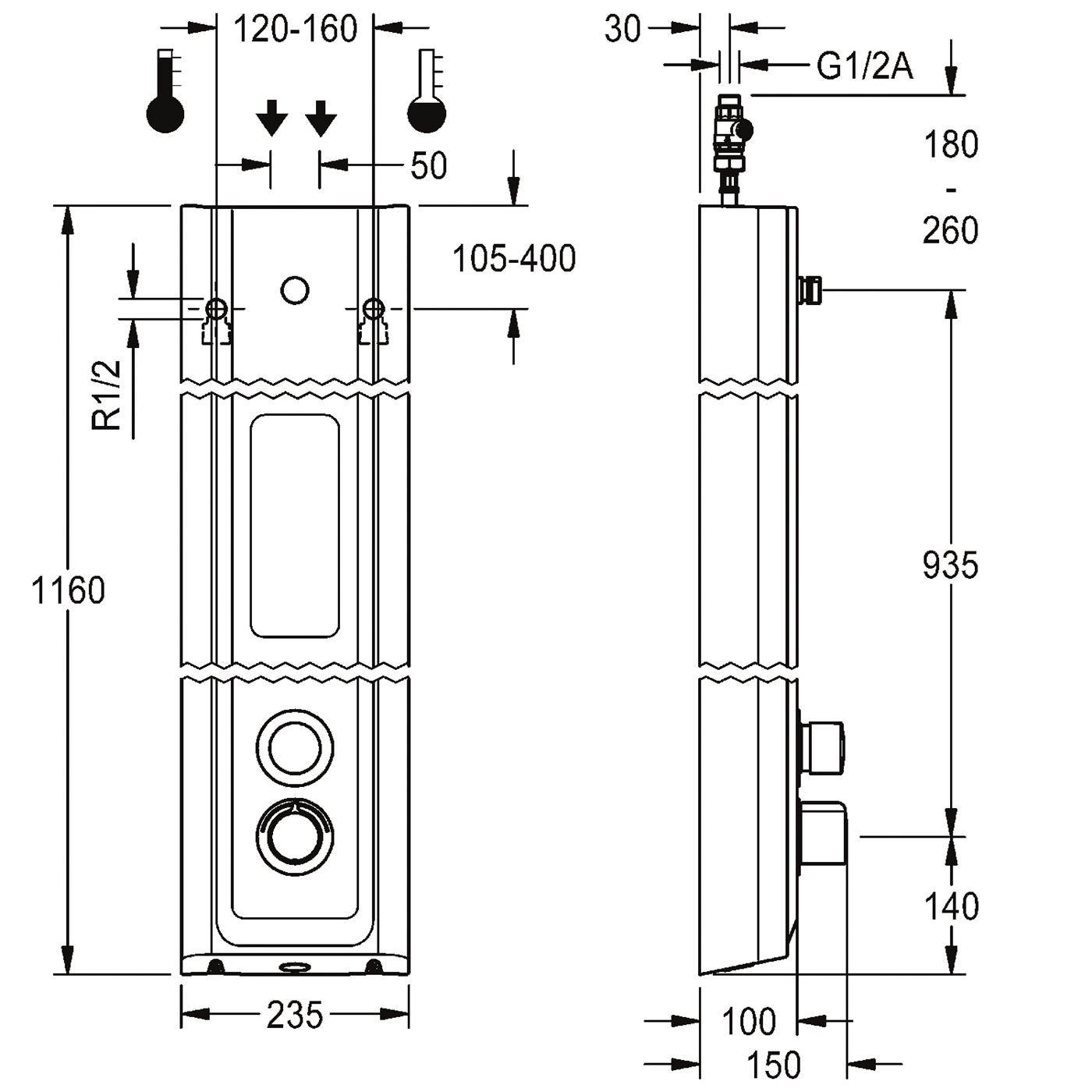 KWC Duschpaneel, F5, Hydr, MIRANIT, Therm, für. DUKO, Ablage, Hyg-einheit
